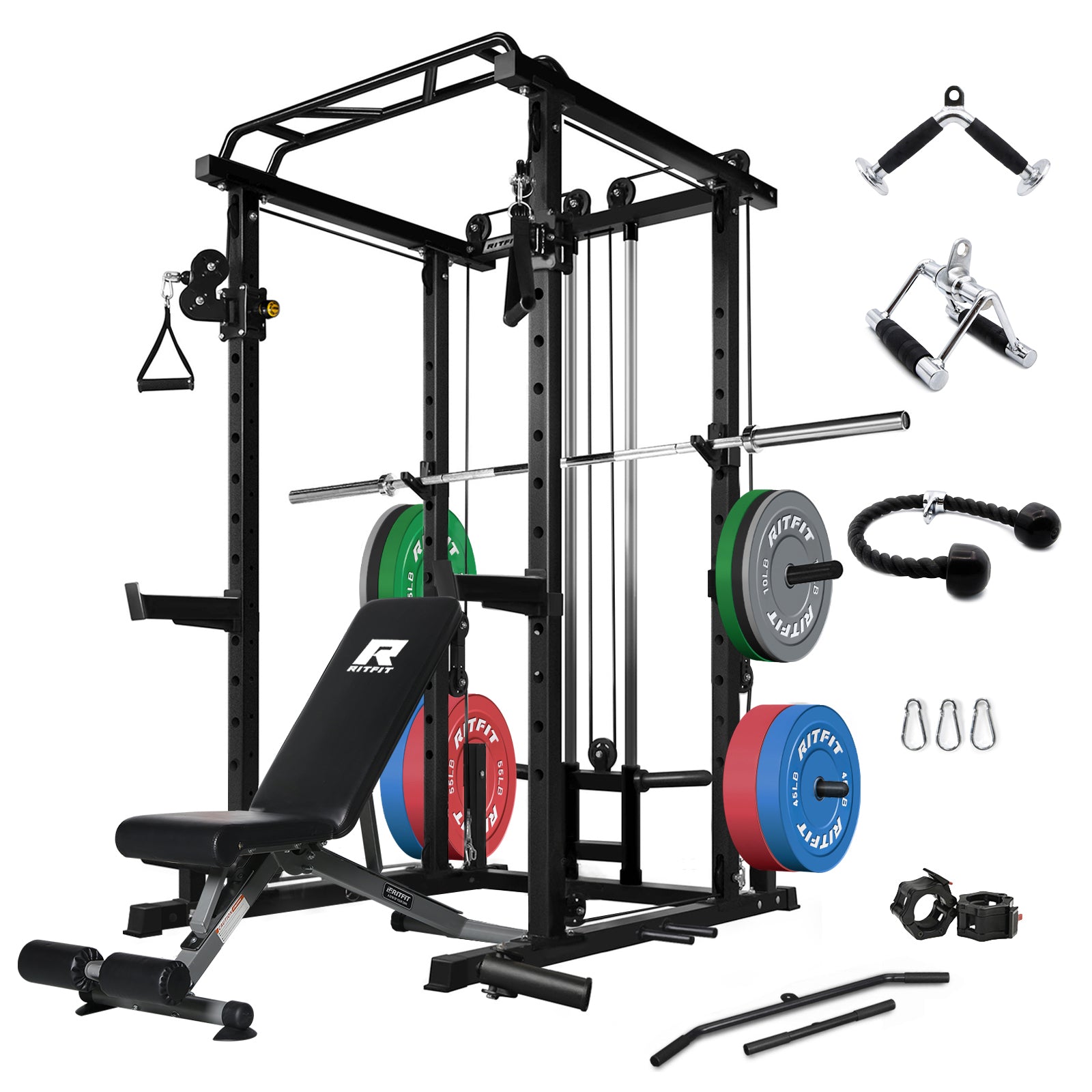 RitFit PPC03 Power Cage Home Gym Package with Adjustable Cable System - RitFit