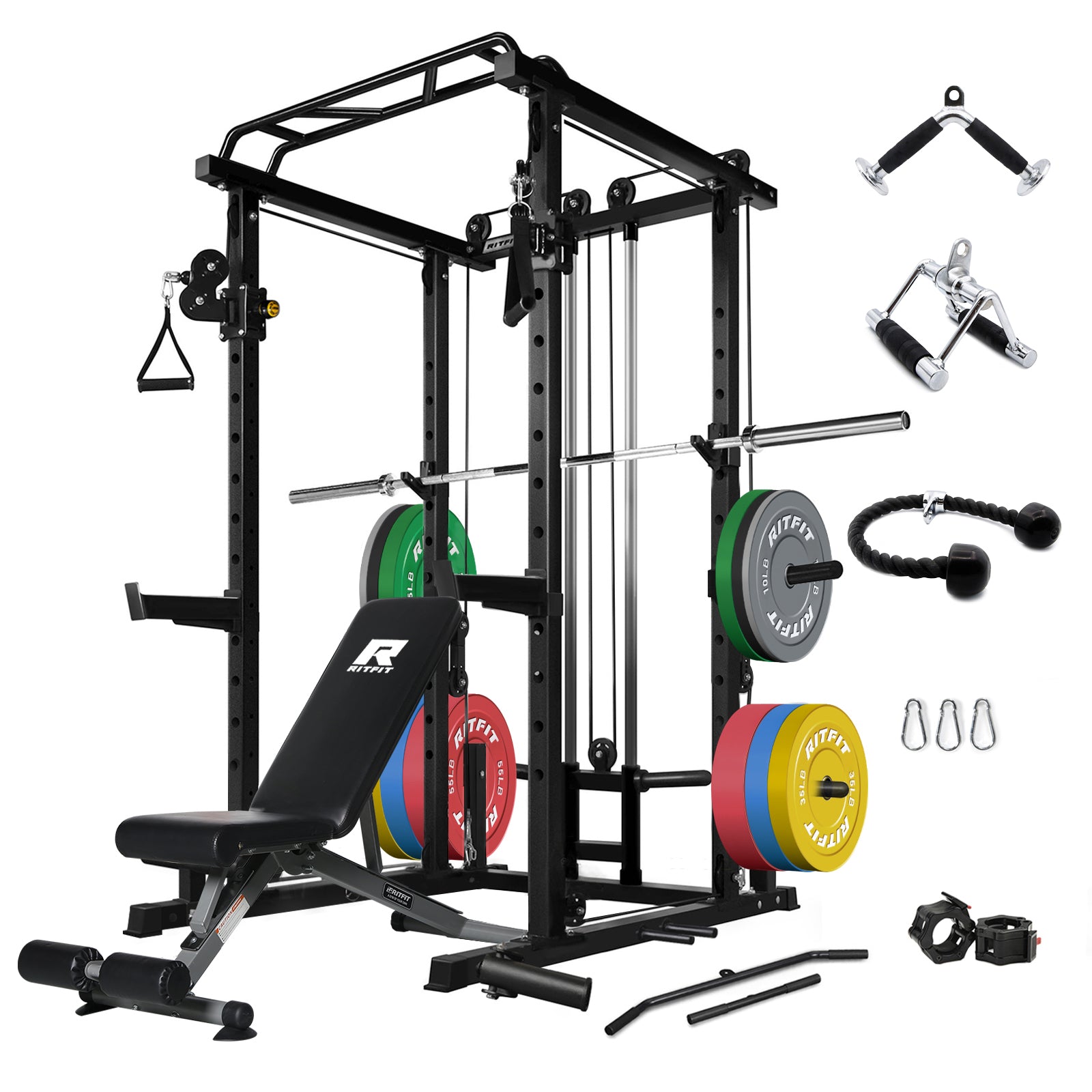 RitFit PPC03 Power Cage Home Gym Package with Adjustable Cable System - RitFit