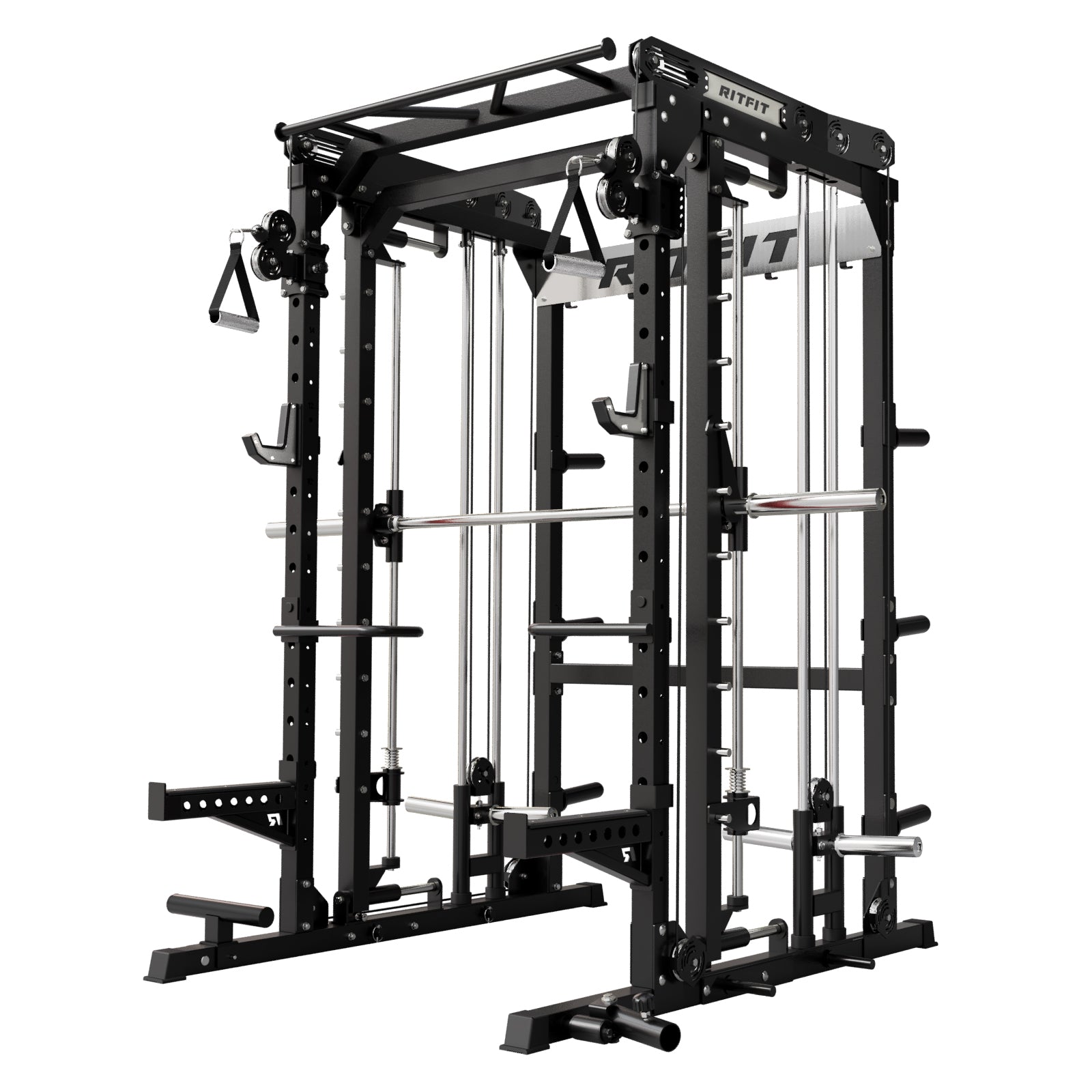 RitFit M2 Multi-Functional Modular Home Gym Smith Machine rack with adjustable components and multiple workout stations.