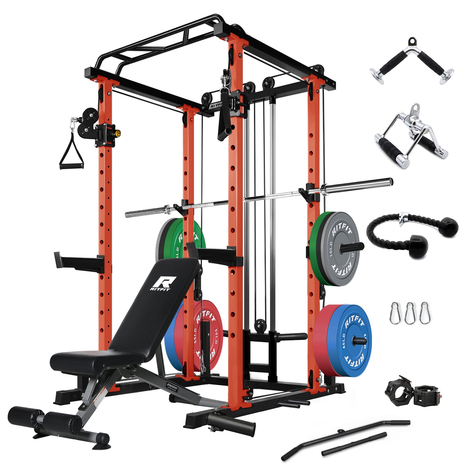 RitFit PPC03 Power Cage Home Gym Package with Adjustable Cable System - RitFit