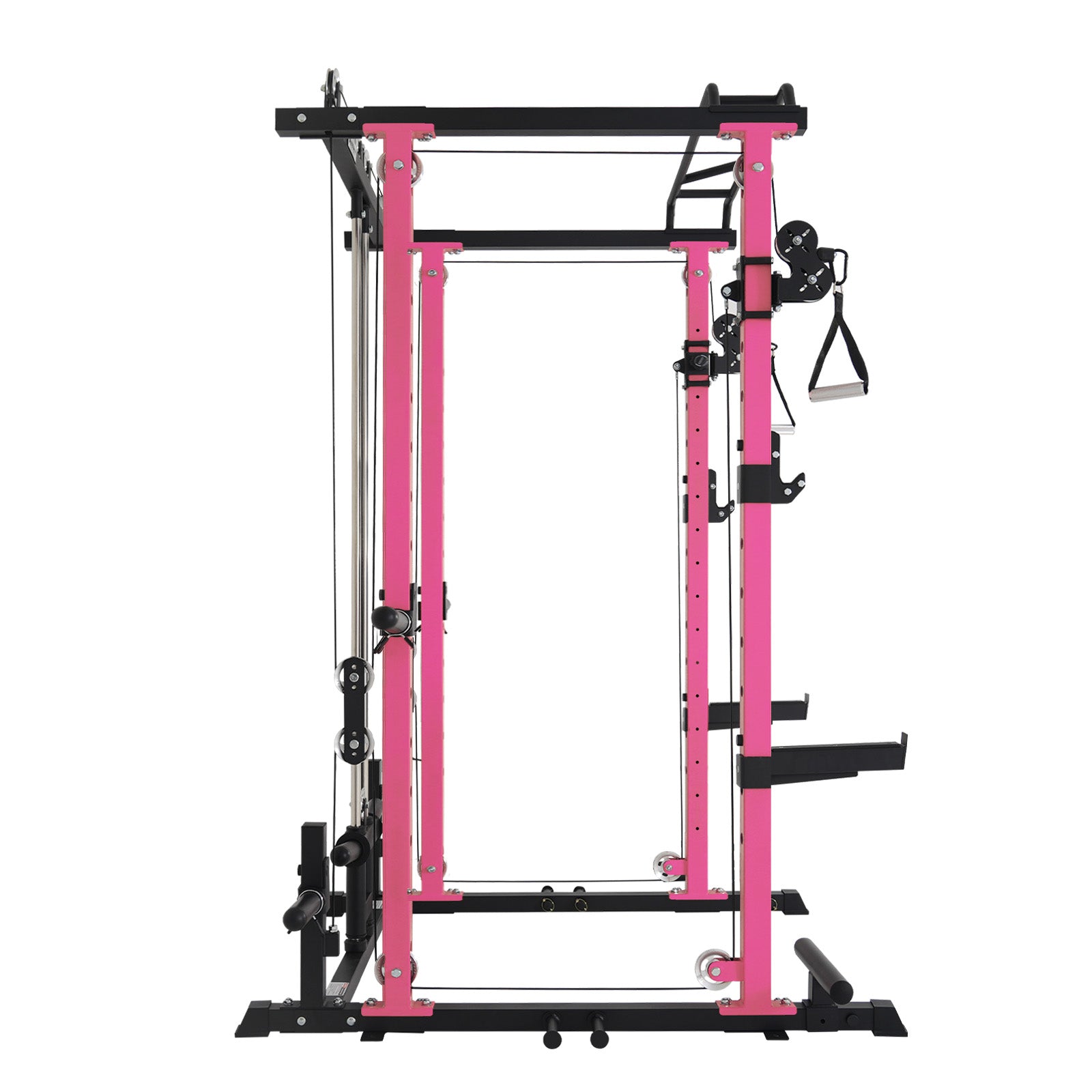Pink and black weight lifting rack on a white background