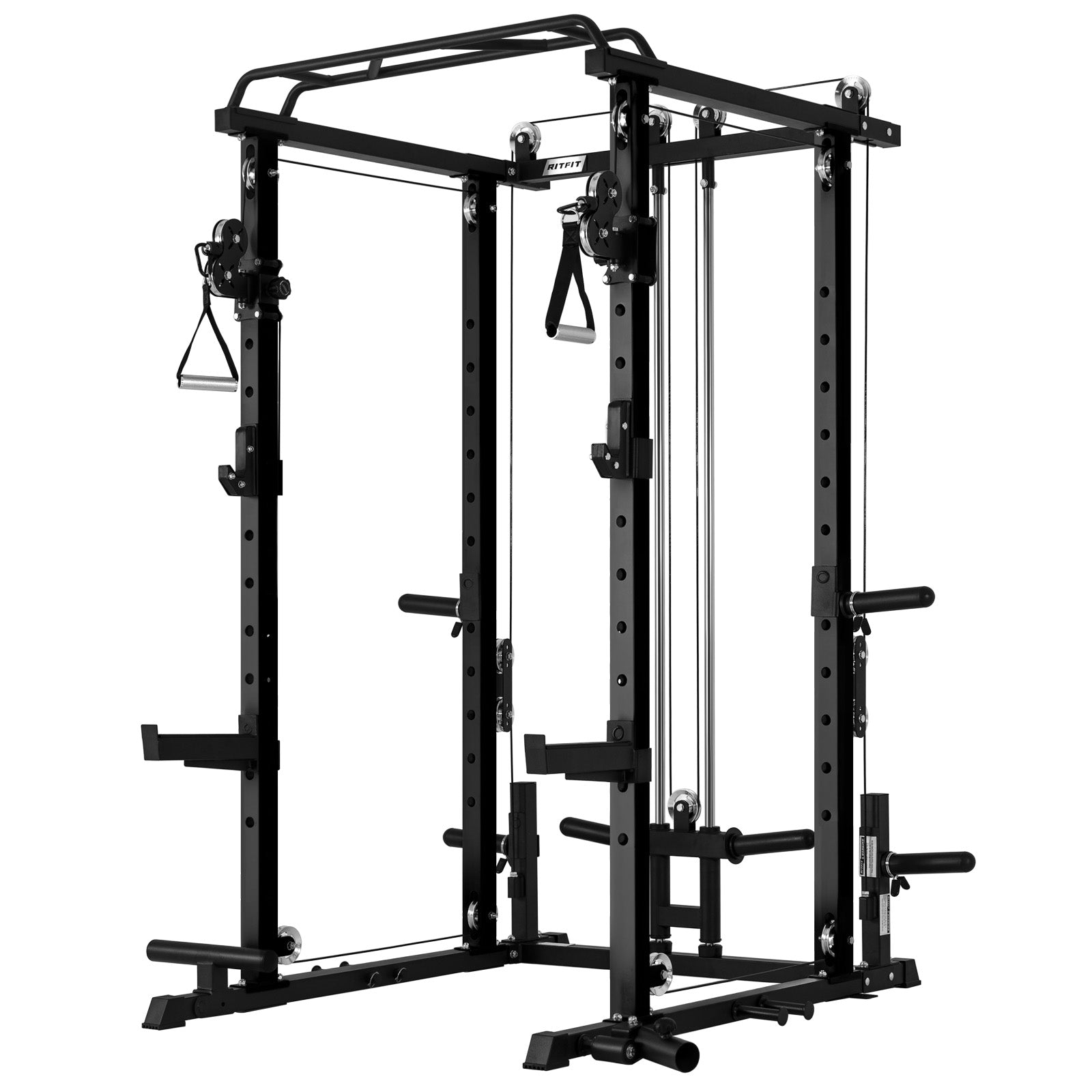 Black fitness power rack on a white background