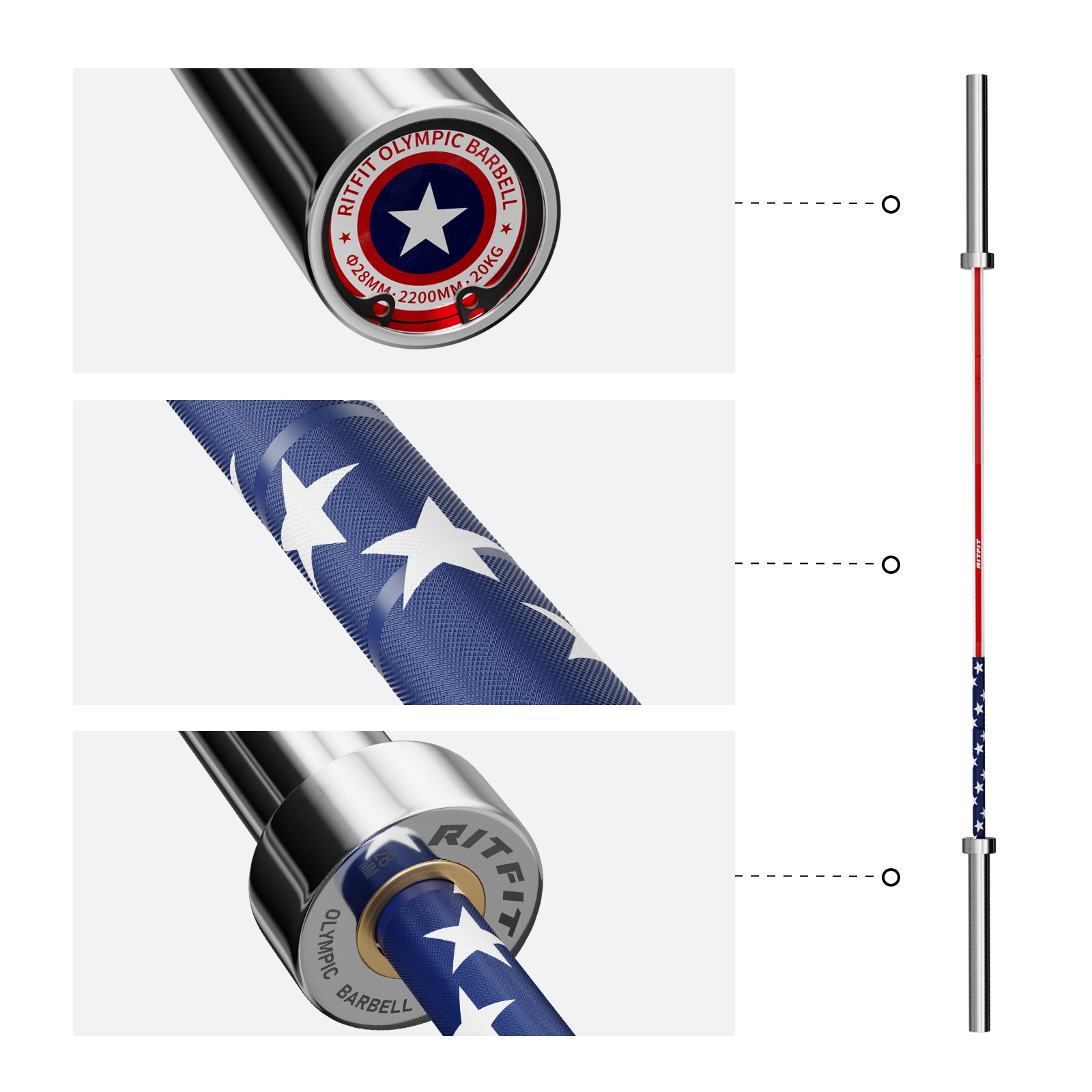 RitFit Patriotic Star Olympic Bar 20KG