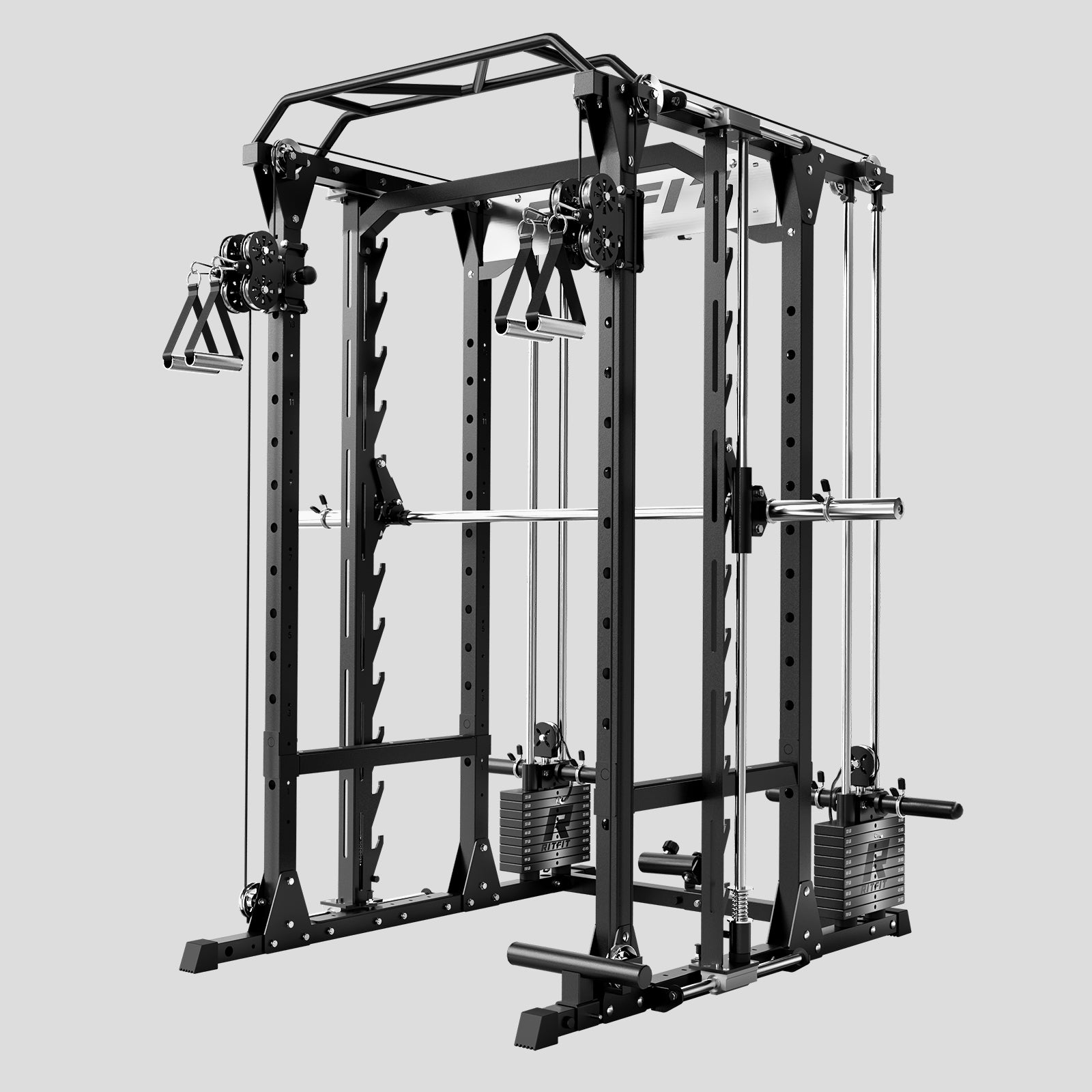Black RitFit P9 Multi-Functional Modular Power Cage With 3D Smith Machine and Adjustable Dual Cable System
