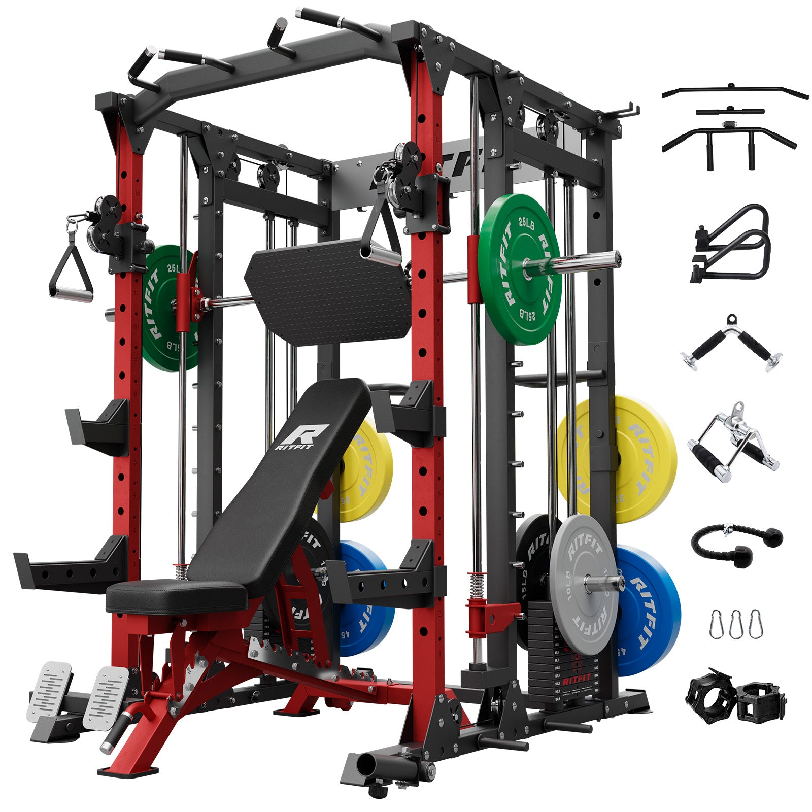 RitFit Buffalo Smith Machine home gym package with weight stack, showing the sturdy equipment and integrated weight system.