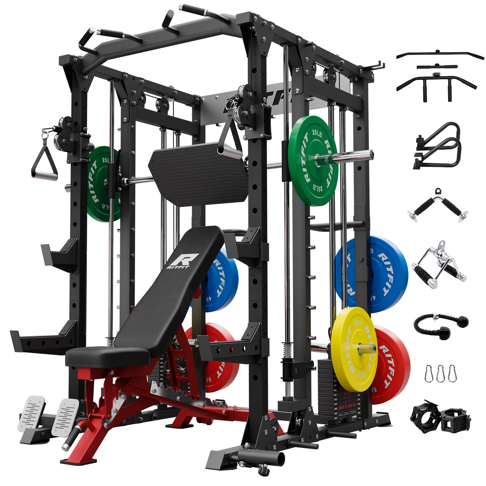 RitFit Buffalo Smith Machine home gym package with weight stack, featuring sturdy steel frame and adjustable components for strength training.