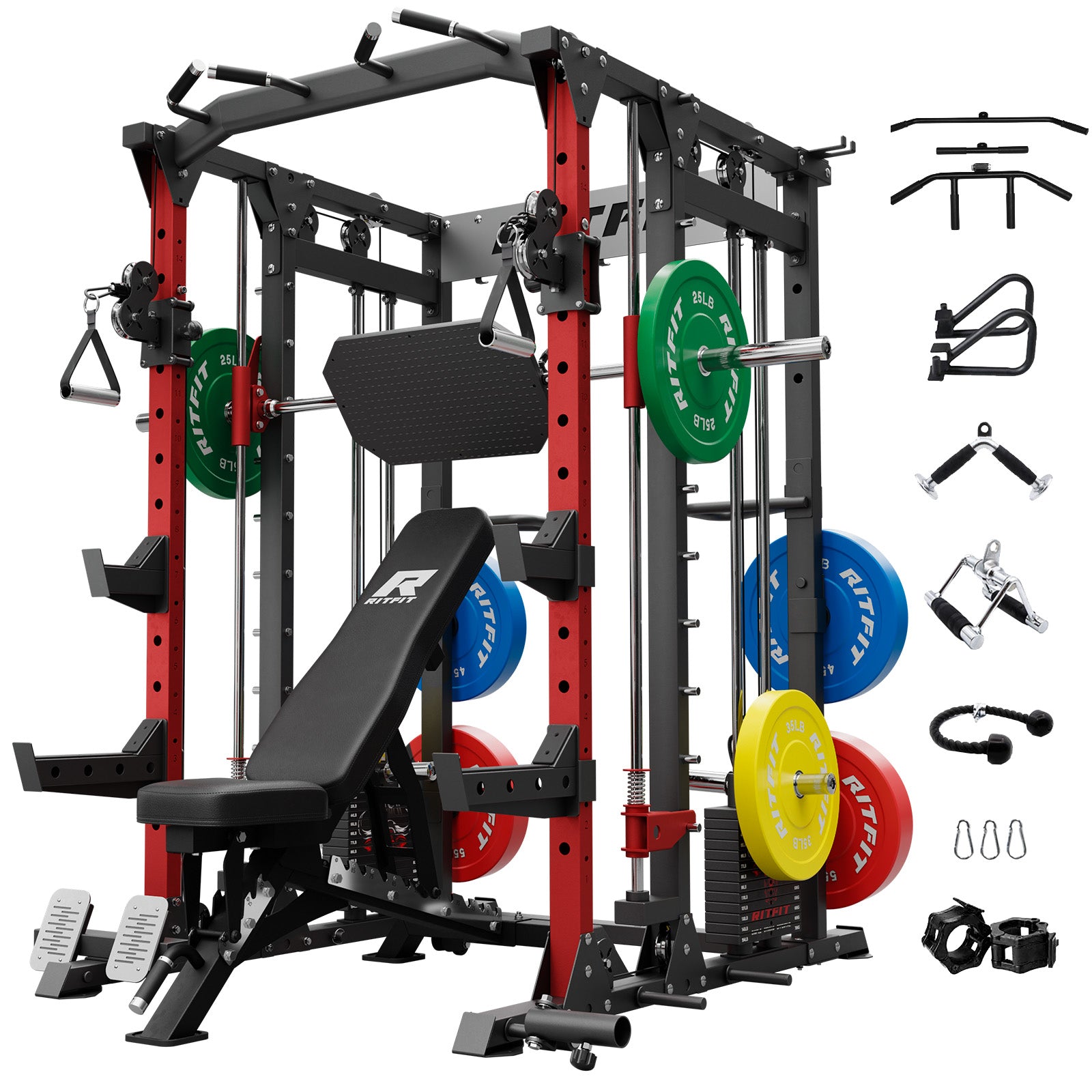 RitFit Buffalo Smith Machine Home Gym Package with weight stack, featuring sturdy steel frame and adjustable components for strength training