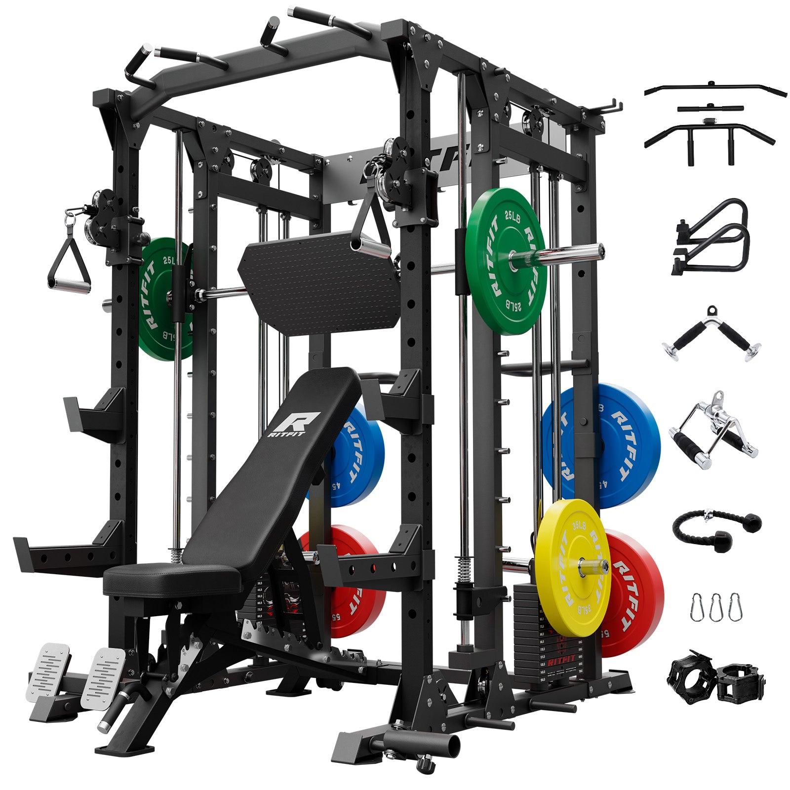 RitFit Buffalo Smith Machine home gym package with weight stack, featuring a sturdy steel frame and adjustable components.