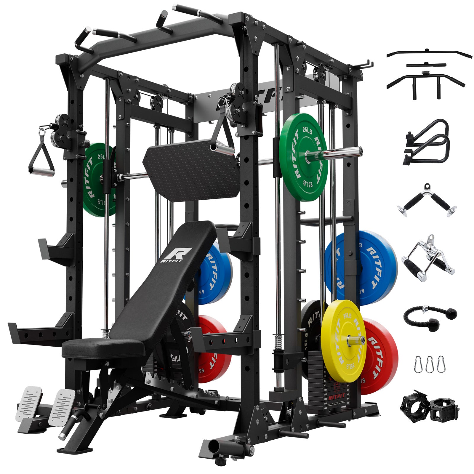 RitFit Buffalo Smith Machine home gym package with weight stack, featuring a sturdy steel frame and adjustable components.