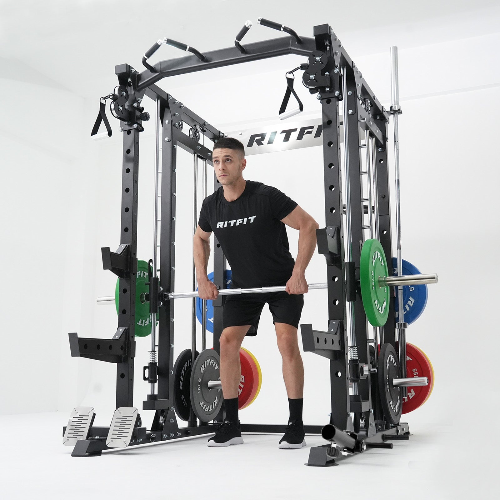 RitFit BUFFALO Smith Machine Home Gym Package with Lat Pull Down and Cable Crossover