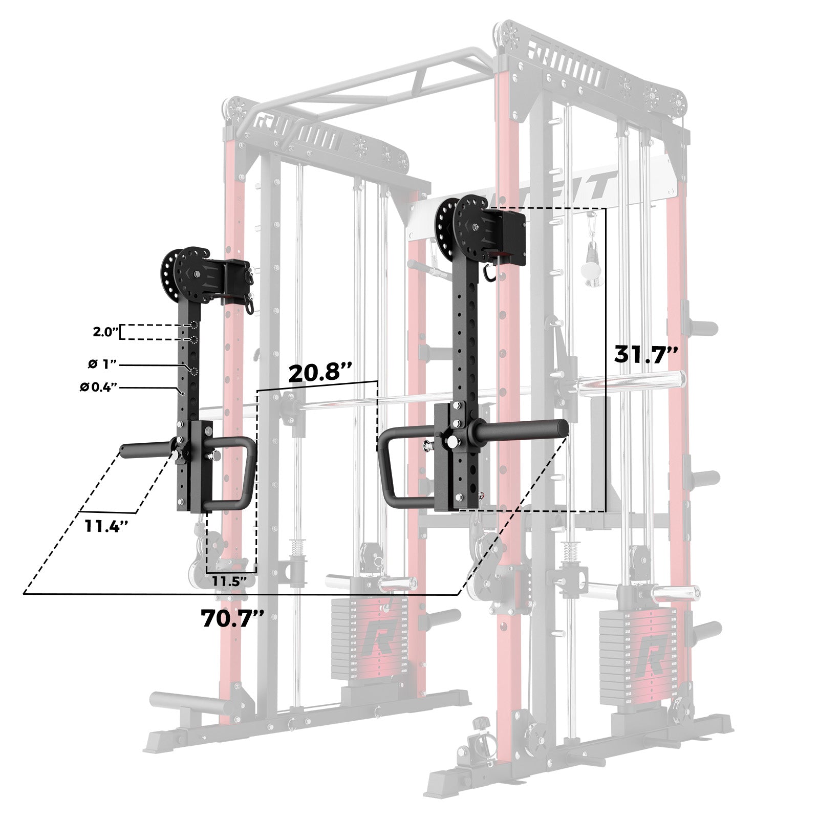 RitFit LAM1 Adjustable Lever Arm Attachment for M1 PRO, showing the sleek metal construction and adjustable handle in detail.
