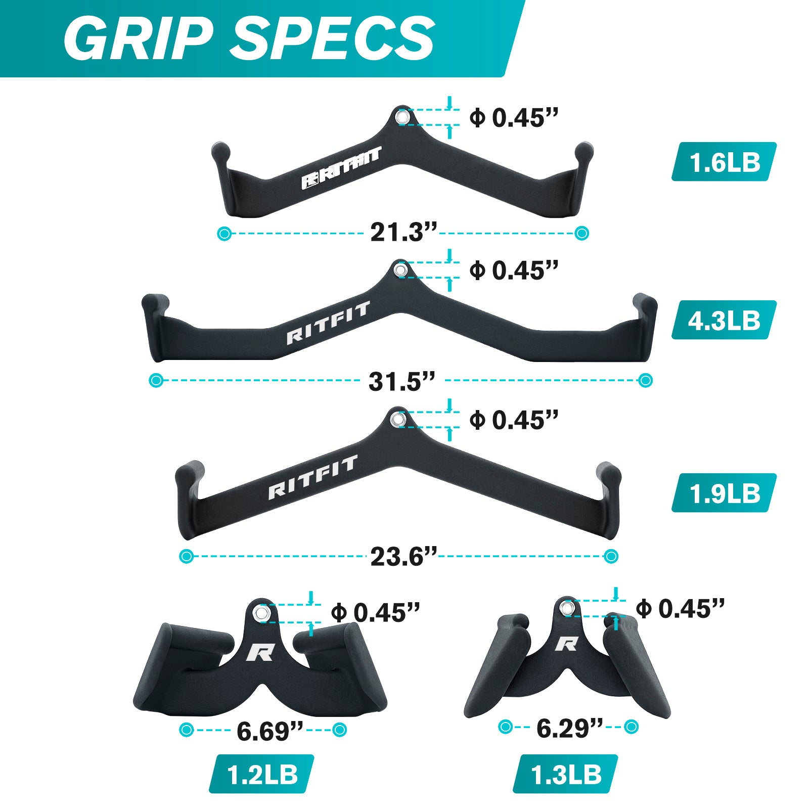 RitFit 5pcs Lat Pulldown Bar Combo - RitFit