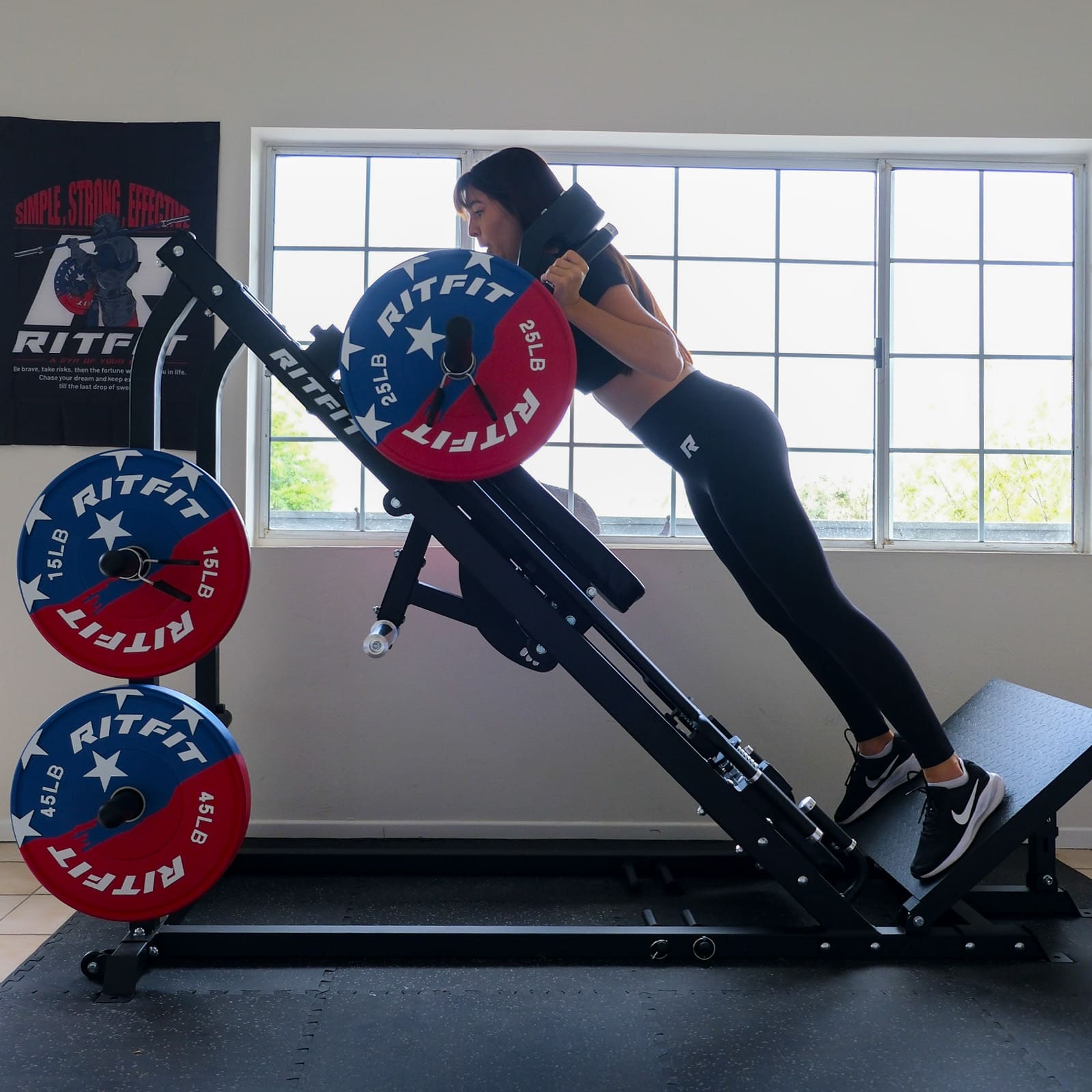 RitFit Gazelle 3-in-1 Leg Press and Hack Squat Machine for home gym strength training, showing the machine with adjustable components.