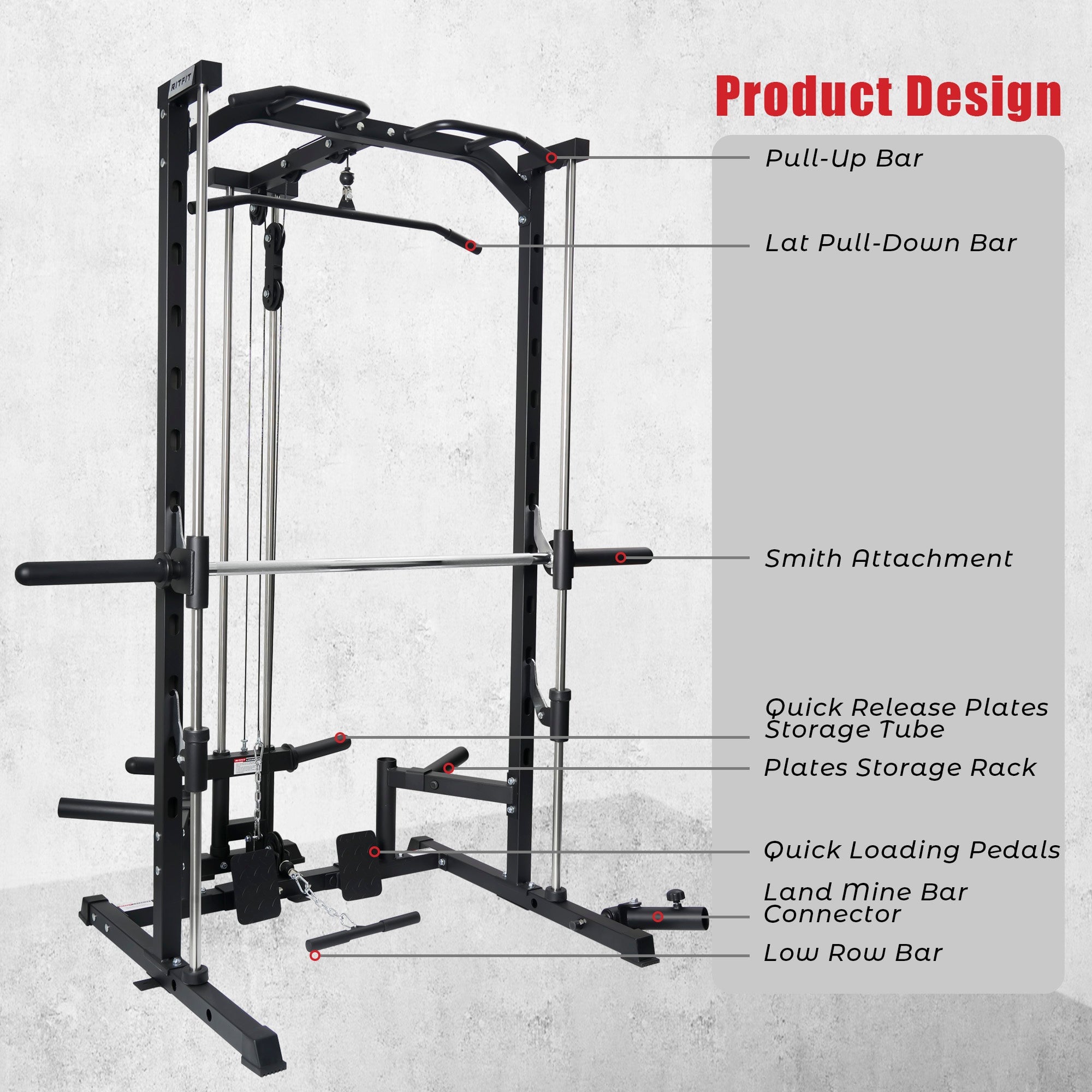 Multifunctional Smith Machine with Lat Pulldown and Low Row RitFit