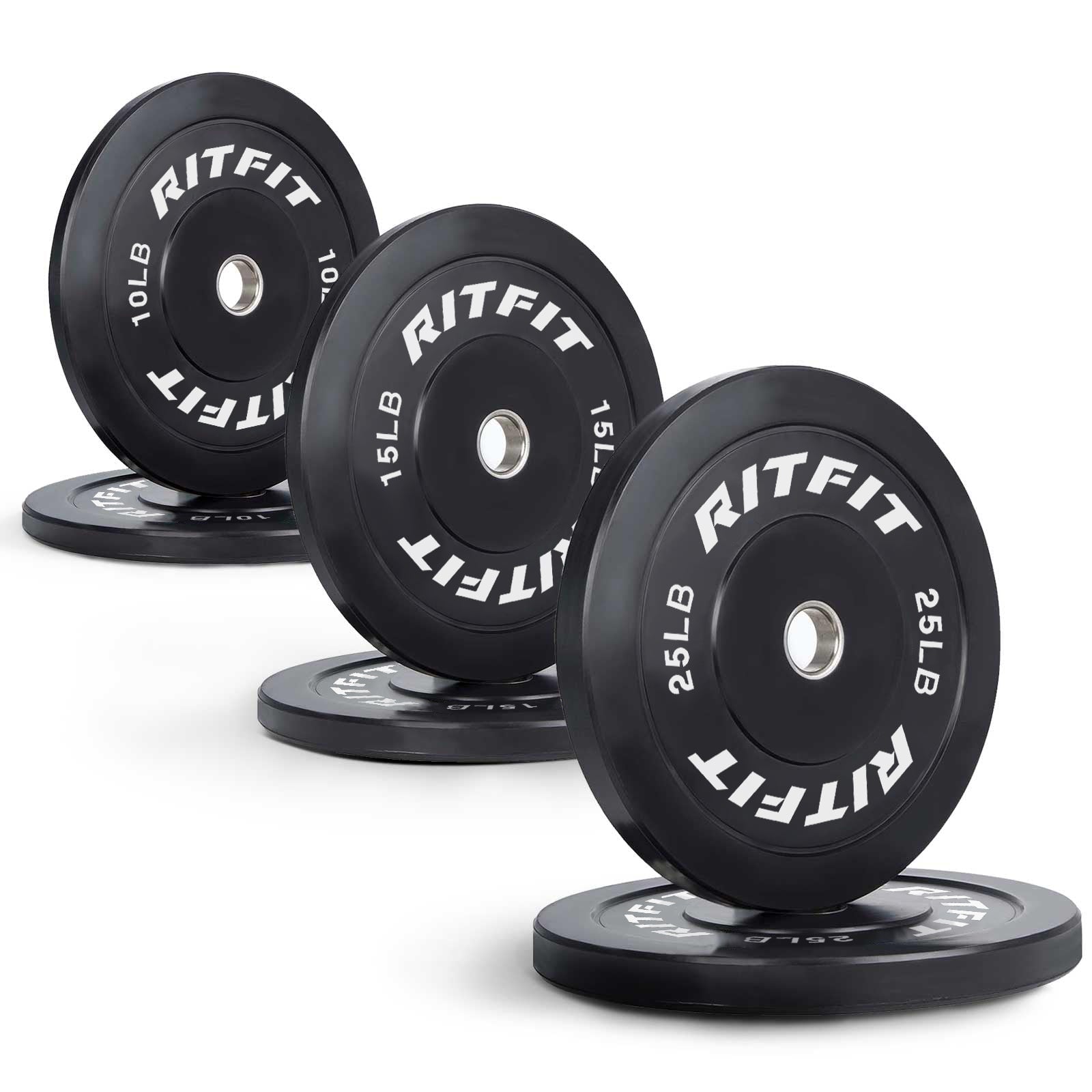RitFit Bumper Plates Olympic Rubber Weight Plates, 2-inch Bars&Plates RitFit 100LB SET