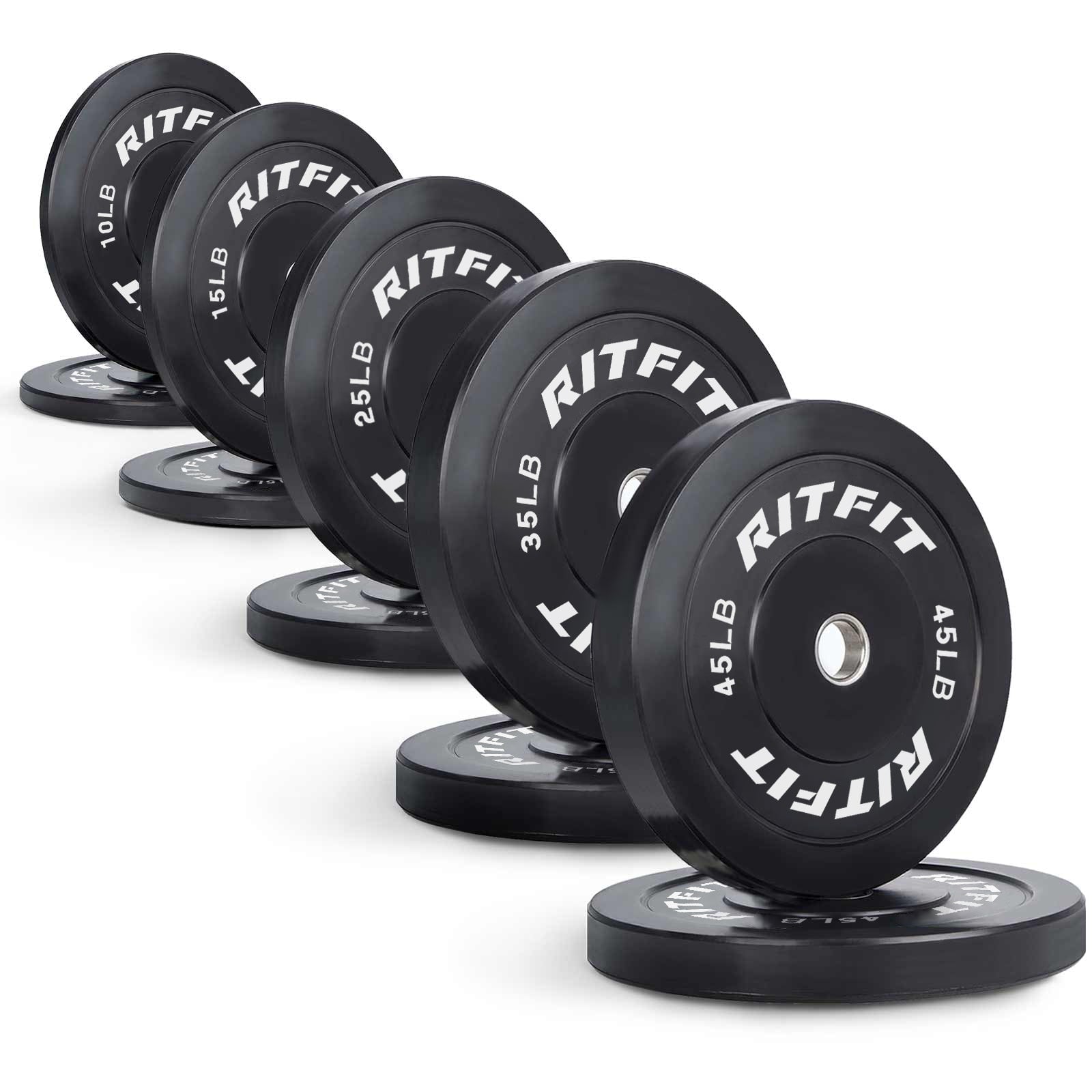 RitFit Bumper Plates Olympic Rubber Weight Plates, 2-inch Bars&Plates RitFit 260LB SET