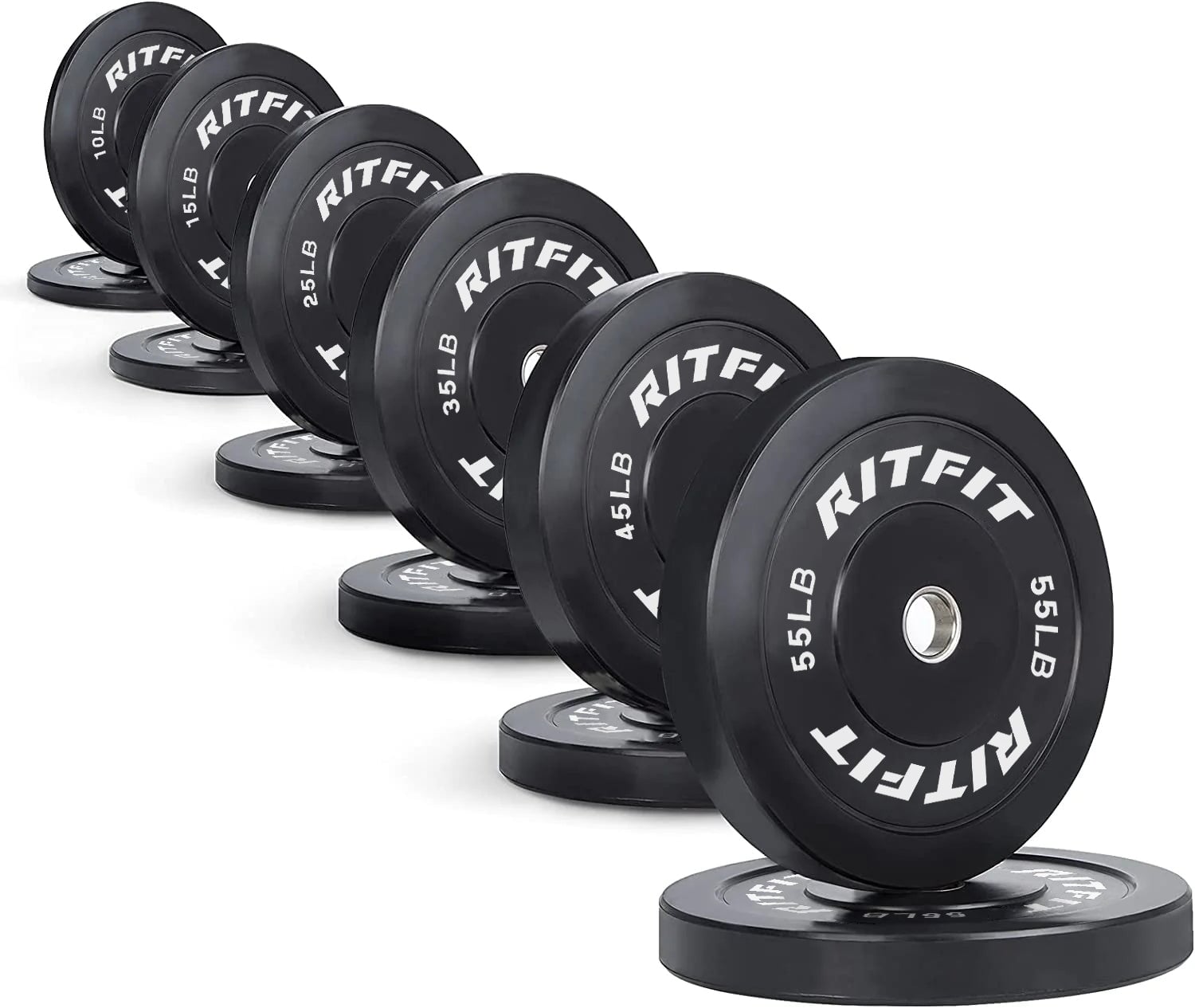 RitFit Bumper Plates Olympic Rubber Weight Plates, 2-inch Bars&Plates RitFit 370LB SET