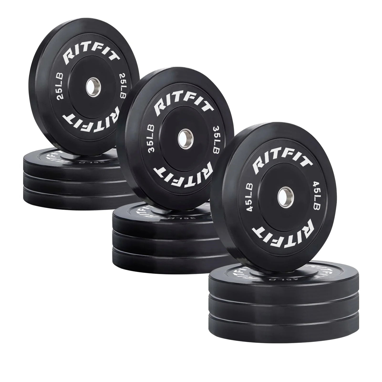RitFit Bumper Plates Olympic Rubber Weight Plates, 2-inch Bars&Plates RitFit 420LB SET