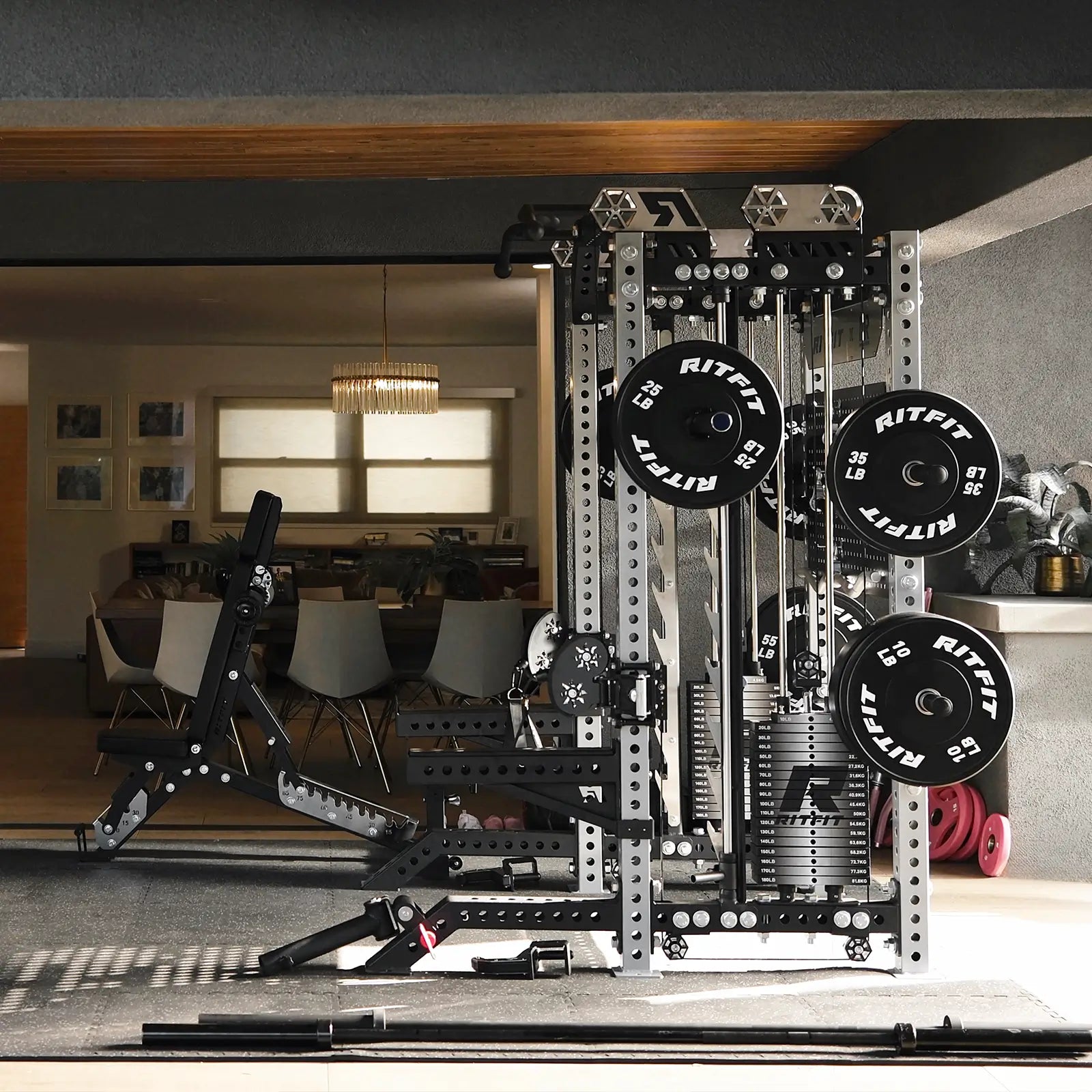 RitFit M3 Home Gym Smith Machine with Cable Crossover, sturdy power rack for versatile strength training and resistance exercises.