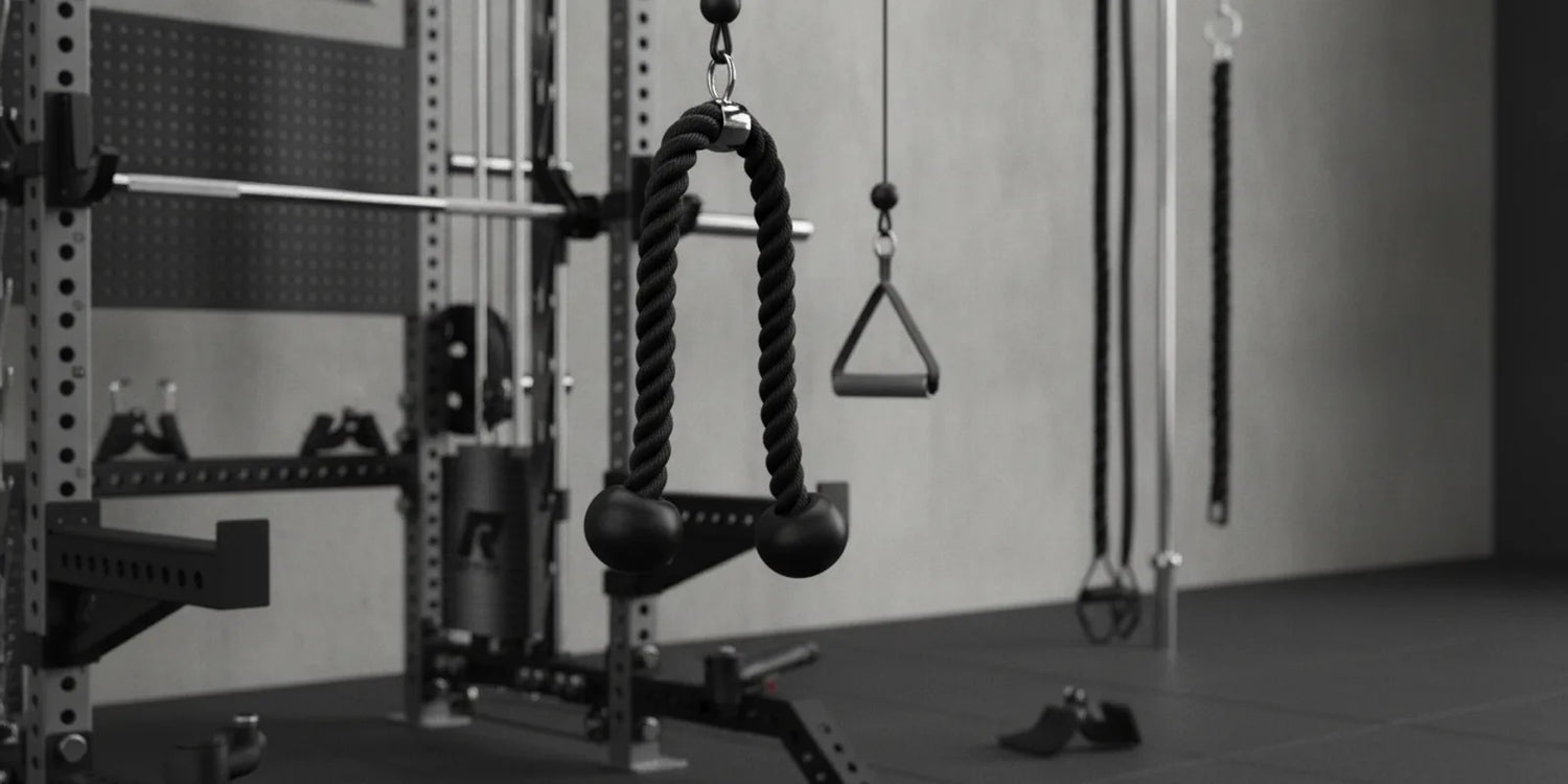 RitFit cable machine handles including tricep rope and D-handle attachments for cable crunches