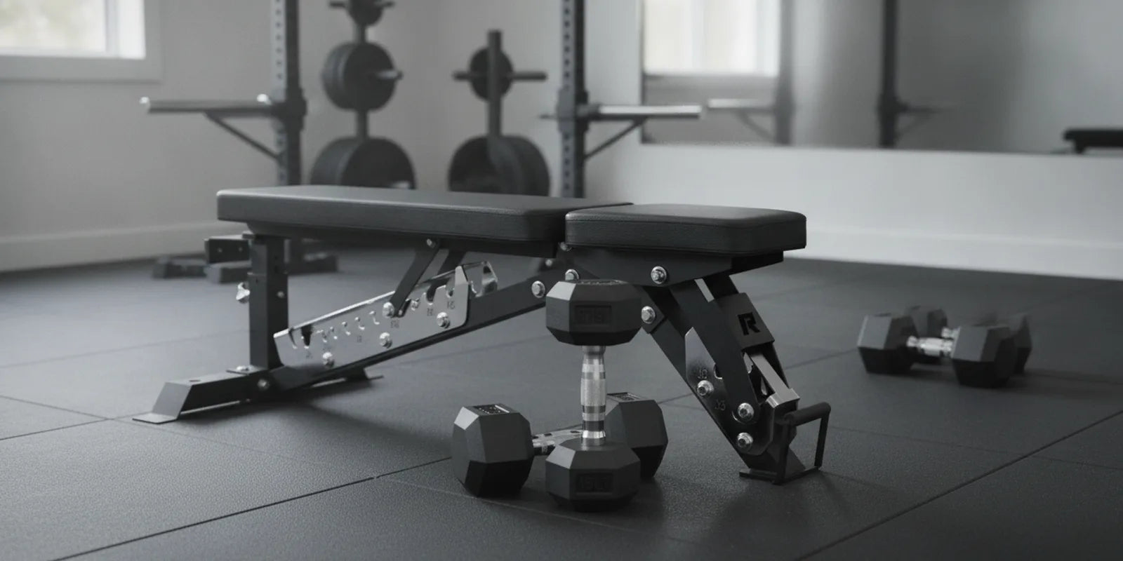 RitFit hex rubber dumbbells and adjustable weight bench for hamstring and quad workouts at home