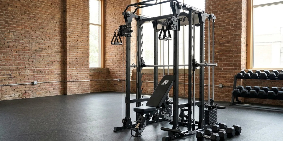 High school weight room package with power cage, adjustable bench and dumbbells by budget