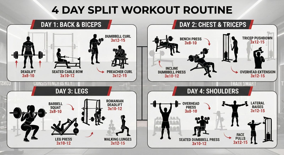 Beginner Workout Split Week Routine 4 Day Split Workout Routine: The Complete Guide for Beginners
