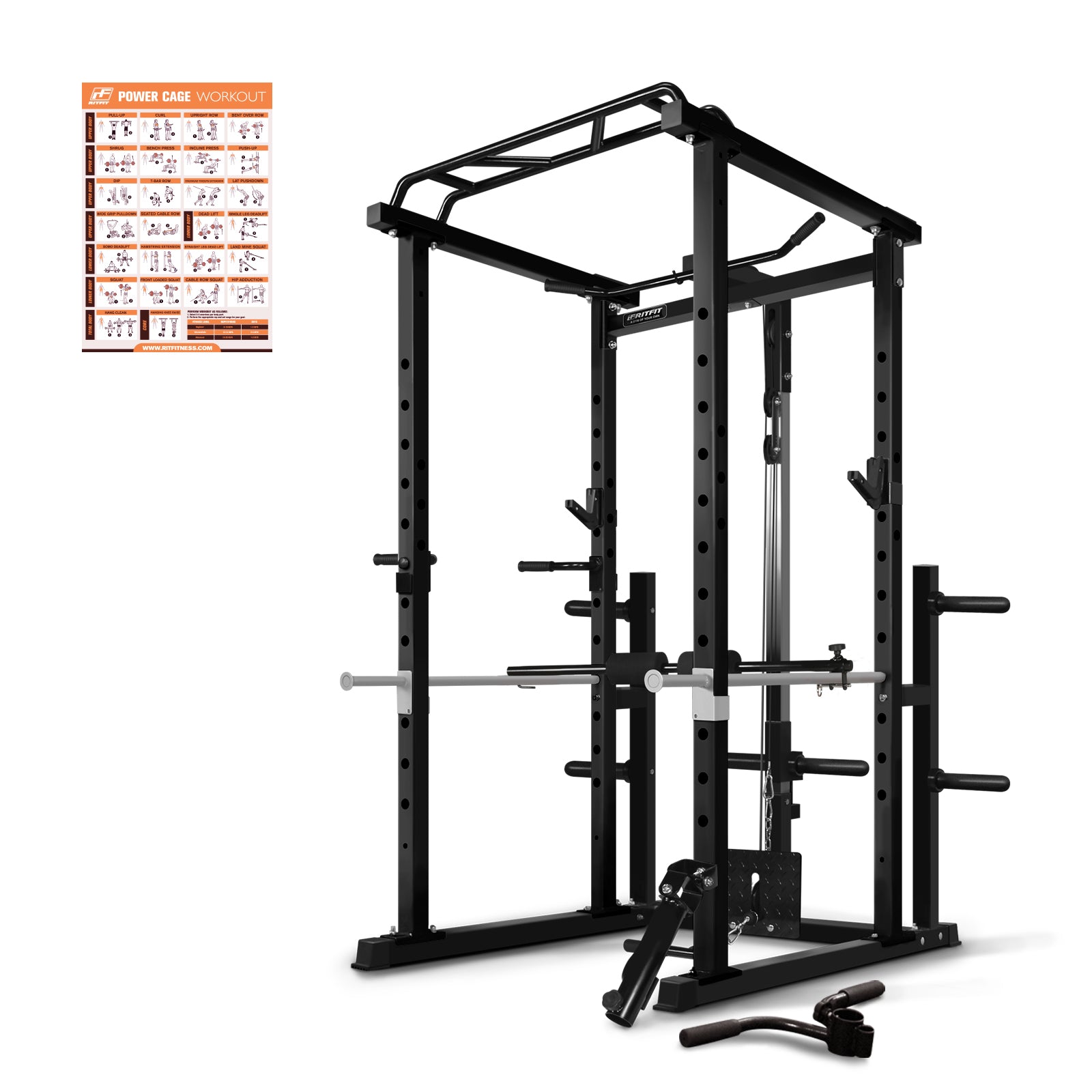 RitFit PPC02 1000lbs Power Cage with Lat Pulldown for Home Gym