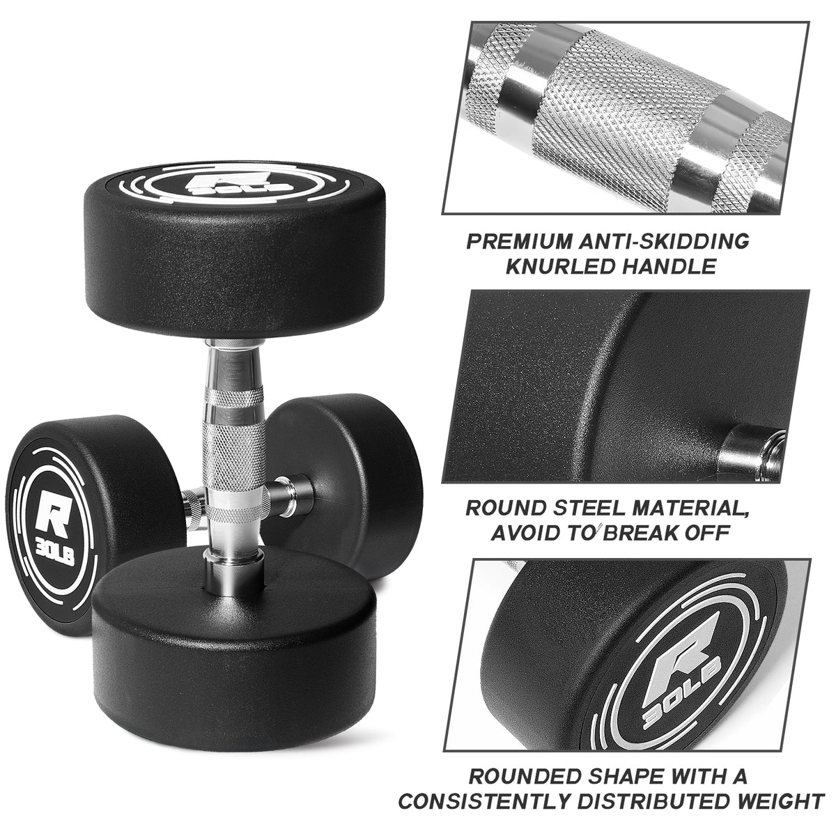 RitFit PVC-Coated Round Dumbbells Set with Rack