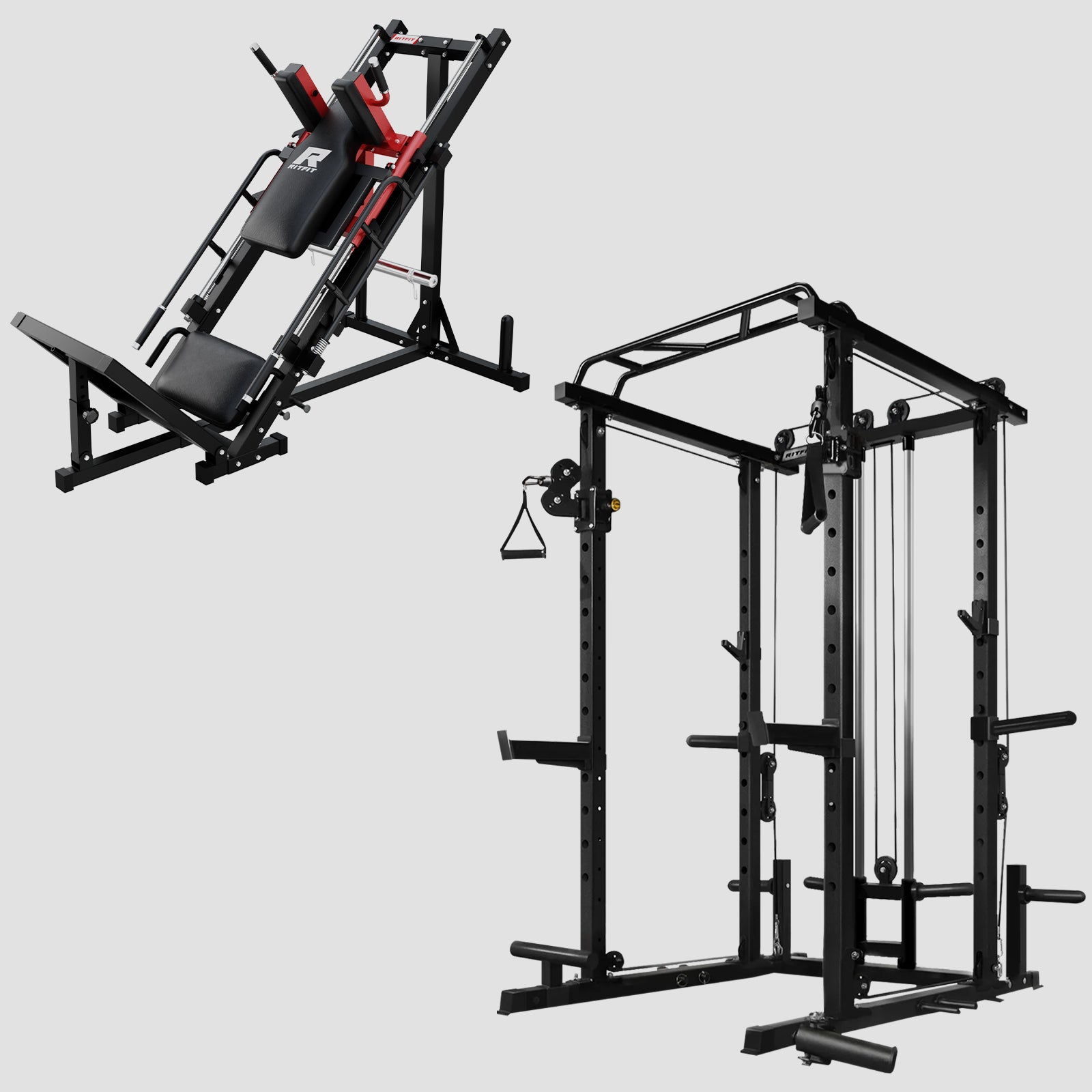 RitFit PPC03 1000lbs Power Cage and BLP01 Leg Press Hack Squat Package for Home Gym