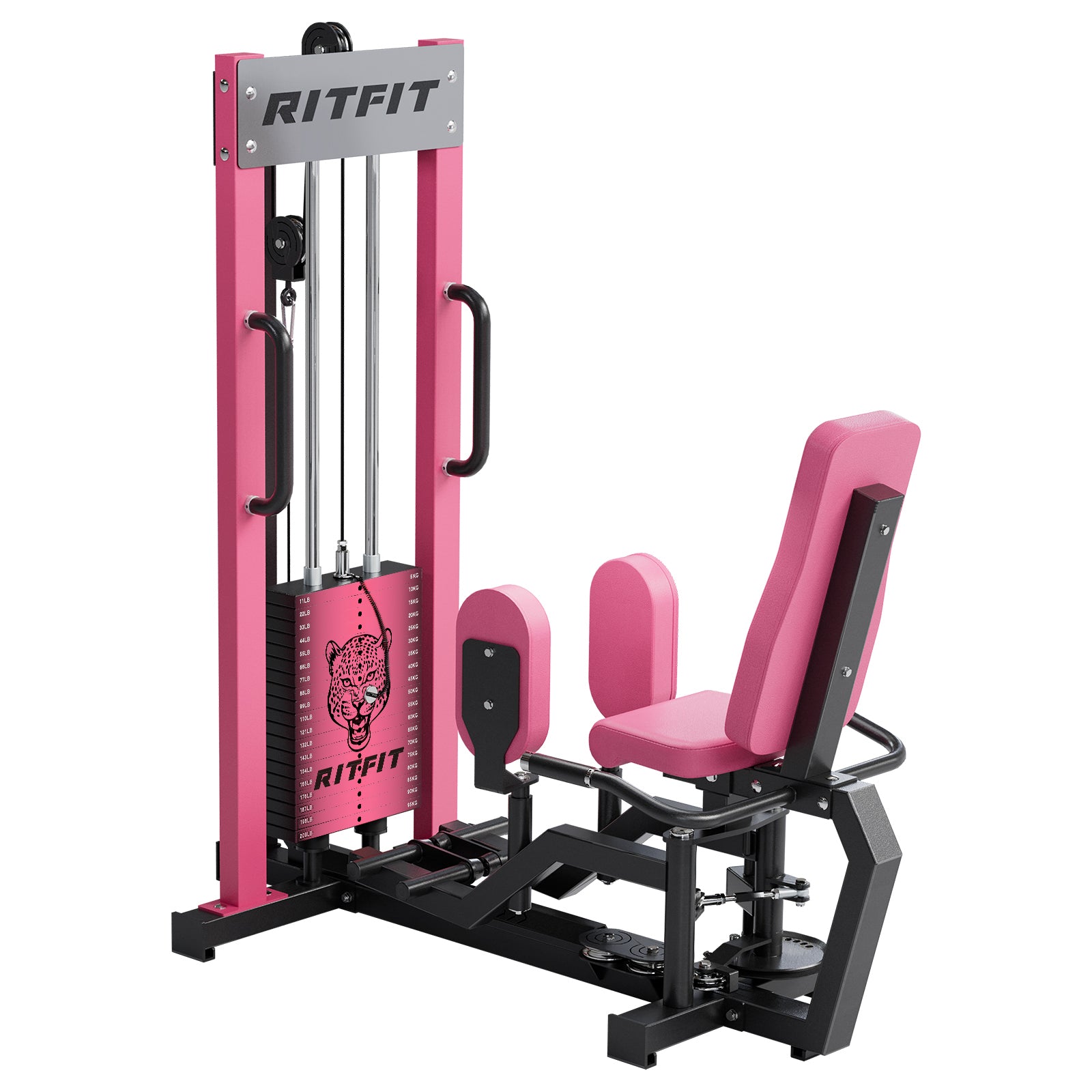 RitFit home hip abductor and adductor strength machine with padded seat and resistance handles for lower body exercises.