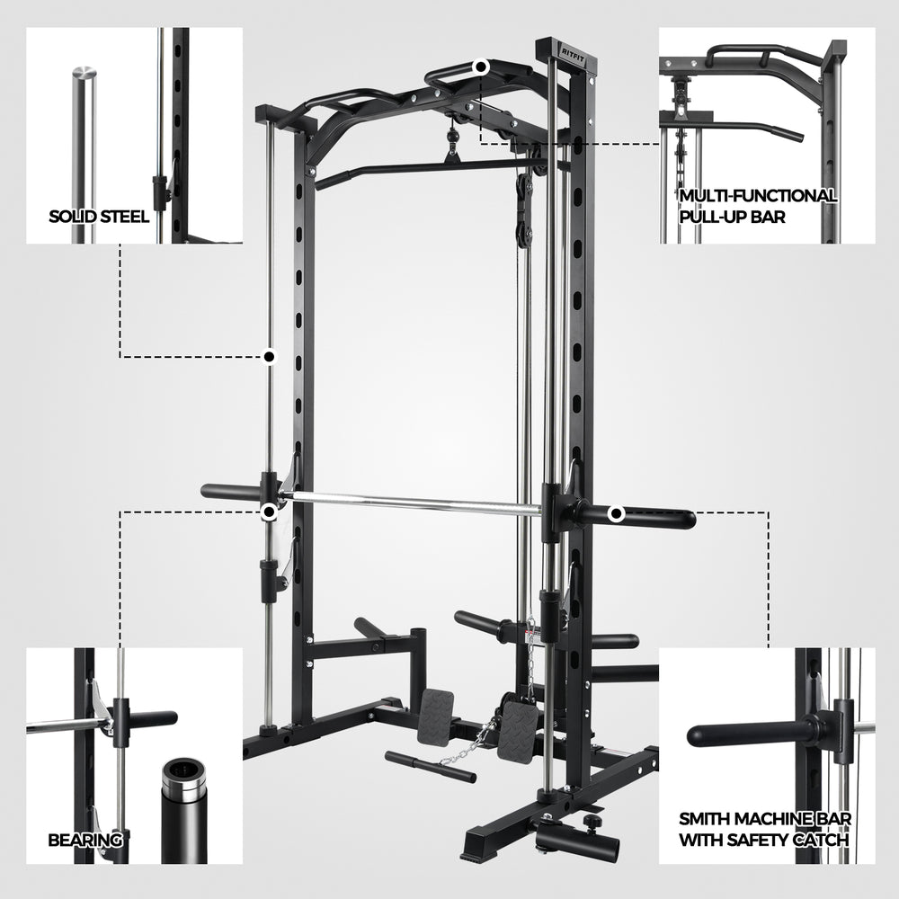 Adjustable Smith Rack RitFit PSR05 2.0 Multifunctional Smith Machine Power Rack with LAT-Pul