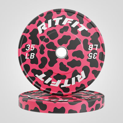 RitFit Pink leopard print bumper plates Olympic 2-Inch Rubber