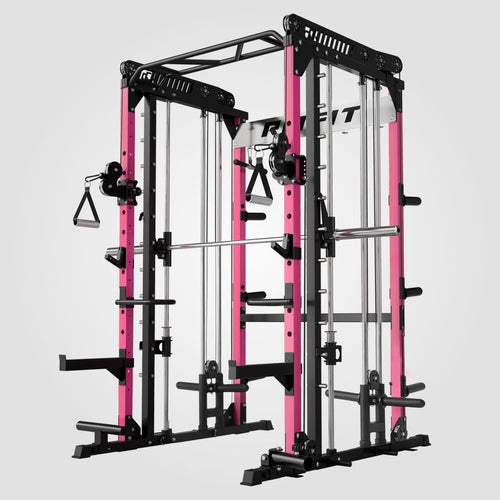 RitFit Pink M1 PRO Multi-Functional Smith Machine with Cable Crossover System and Squat Rack for Home Gym