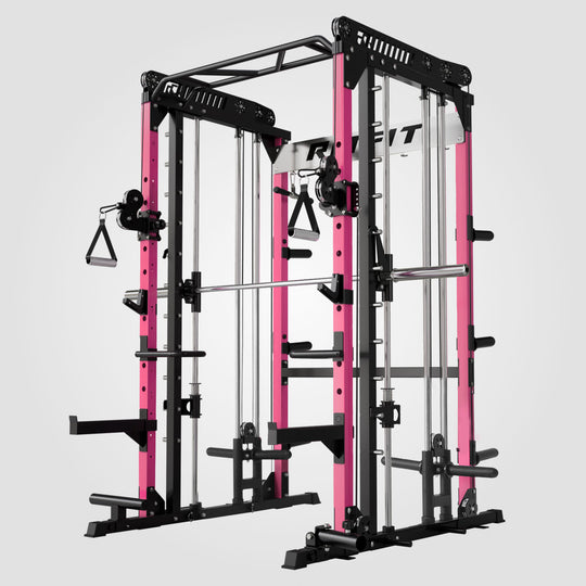 RitFit Pink M1 PRO Multi-Functional Smith Machine with Cable Crossover System and Squat Rack for Home Gym
