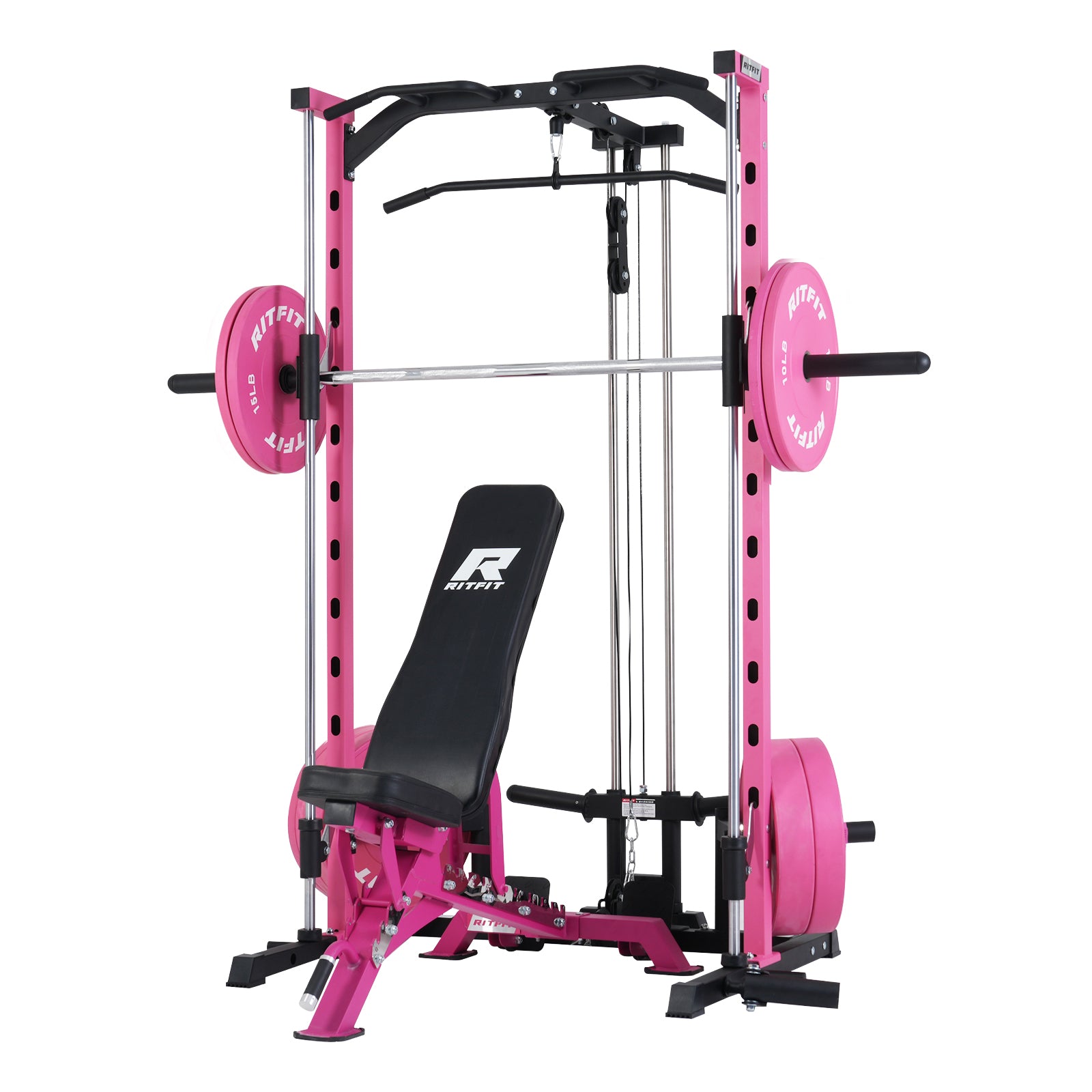 シュア　スミス製マシン　ピンクのパワーラック RitFit PSR05 2.0 Pink Smith Machine Package with LAT-Pull Down Attachm