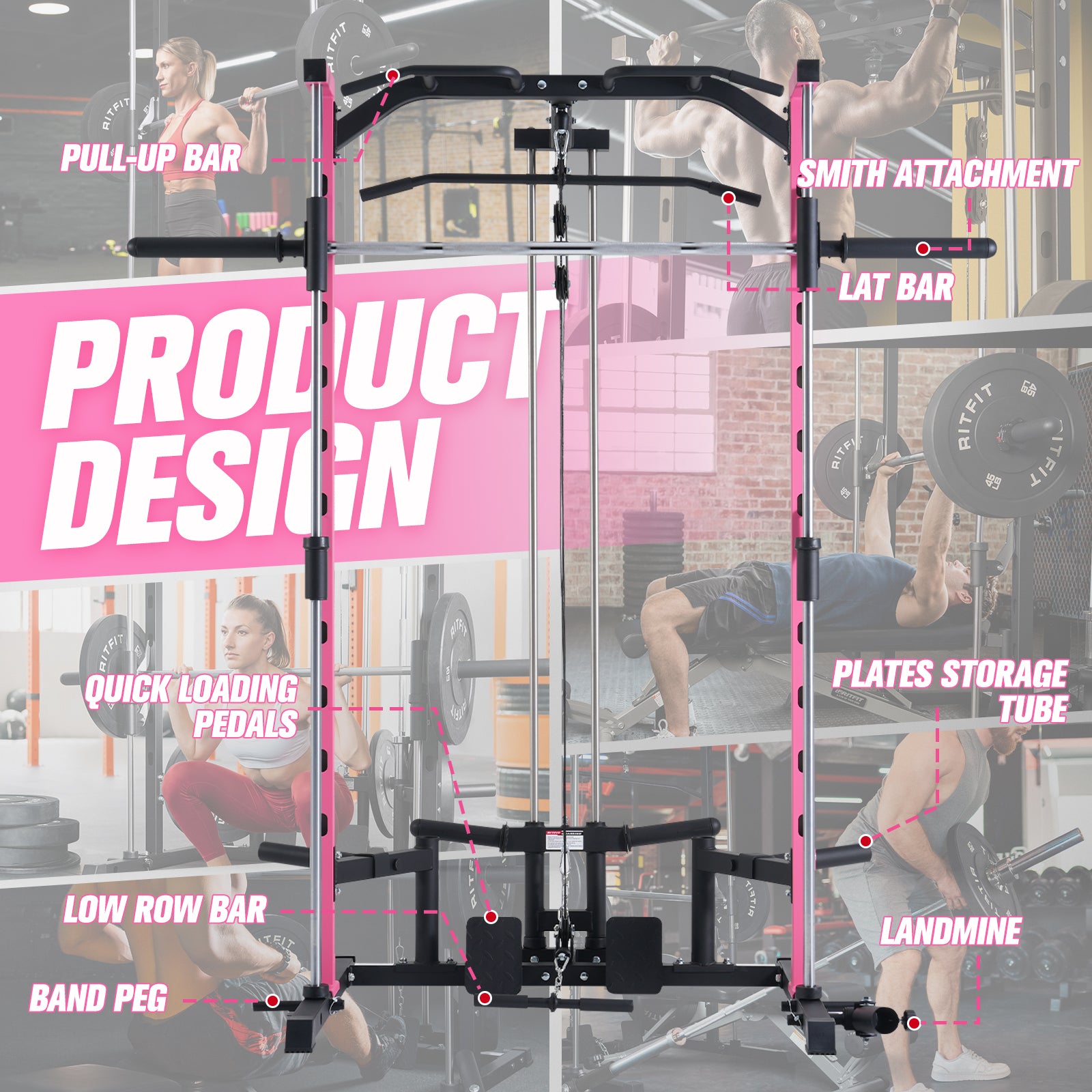 RitFit PSR05 2.0 Pink Smith Machine with LAT-Pull Down - RitFit