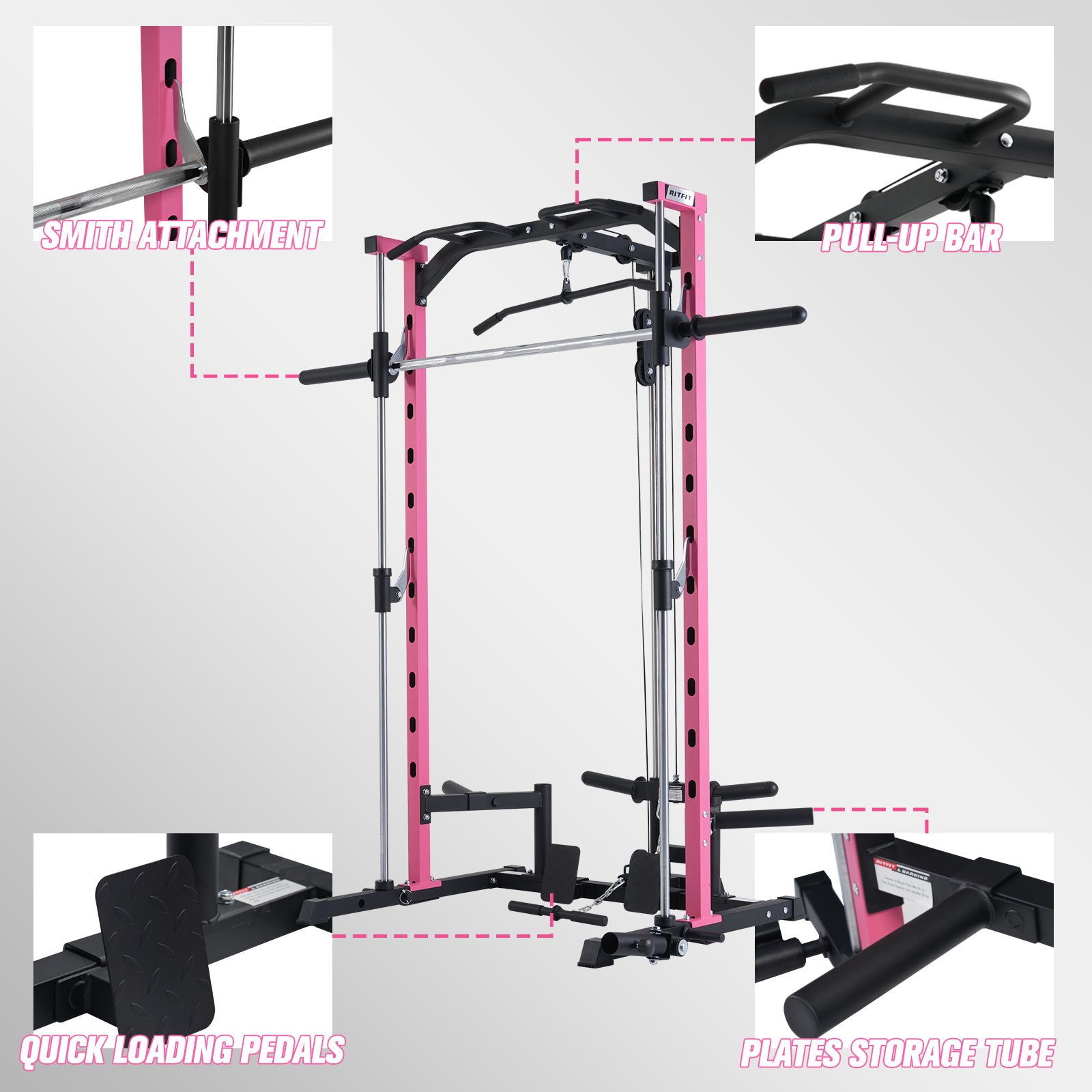 RitFit PSR05 2.0 Pink Smith Machine Package with LAT-Pull Down Attachments