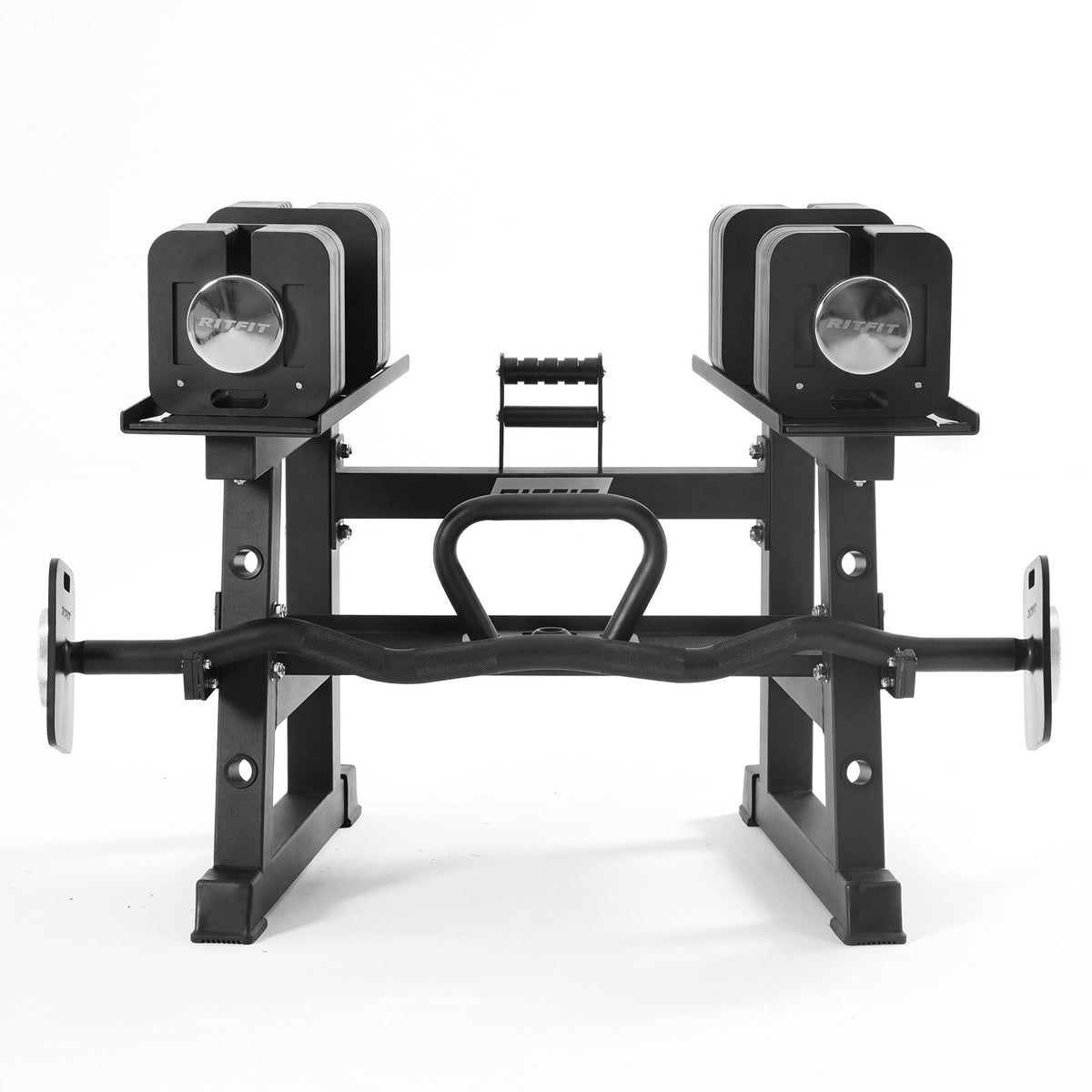RitFit adjustable dumbbell set with rack and attachments for home gym training