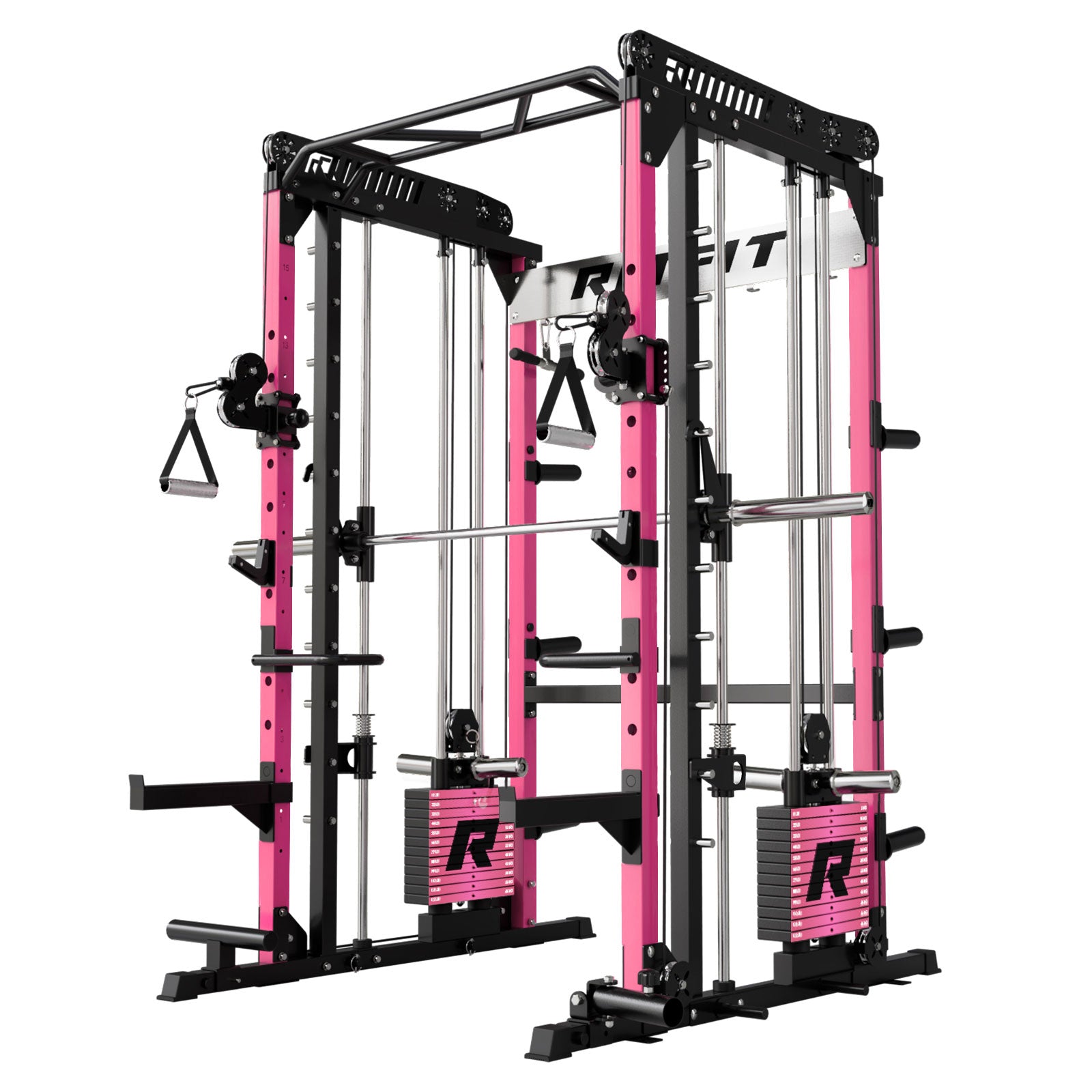RitFit Pink M1 PRO Multi-Functional Smith Machine with Cable Crossover System and Squat Rack for Home Gym