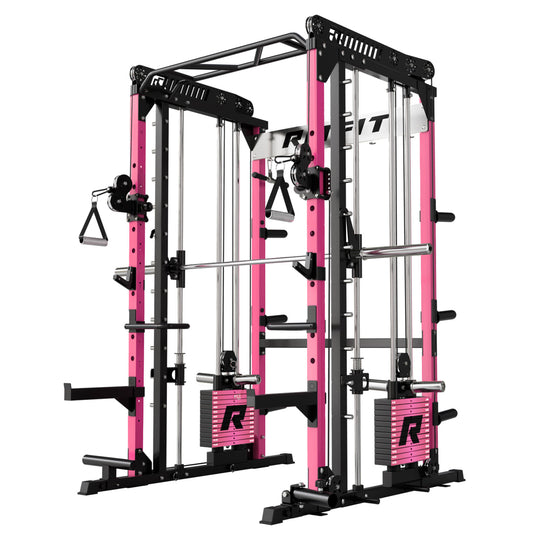 RitFit Pink M1 PRO Multi-Functional Smith Machine with Cable Crossover System and Squat Rack for Home Gym