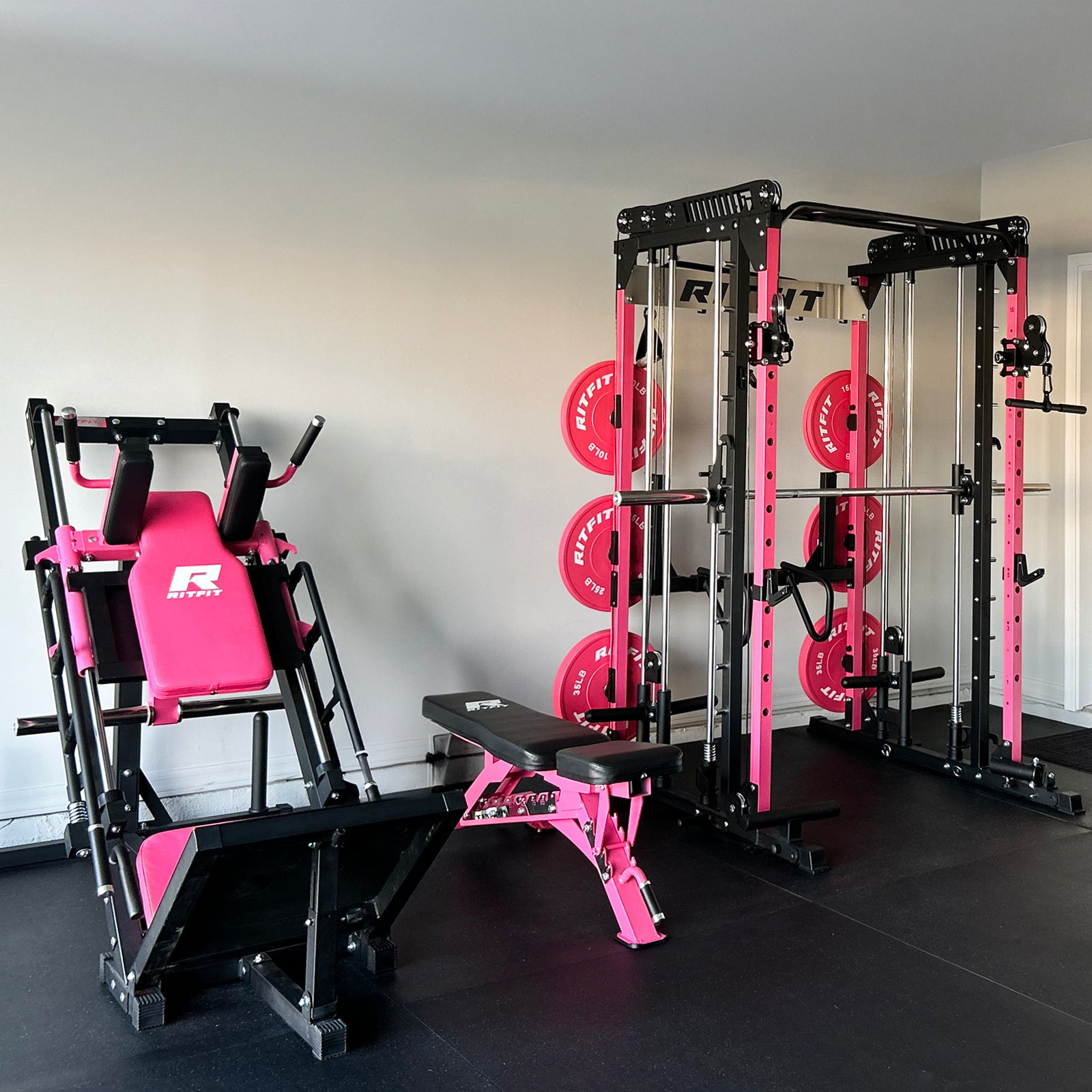 RitFit Pink M1 PRO Smith Machine with Cable Crossover and BLP01 Leg Press Hack Squat Package for Home Gym - RitFit