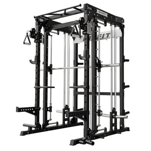Black RitFit M2 Multi-Functional Modular Home Gym Smith Machine with cable pulleys and barbell