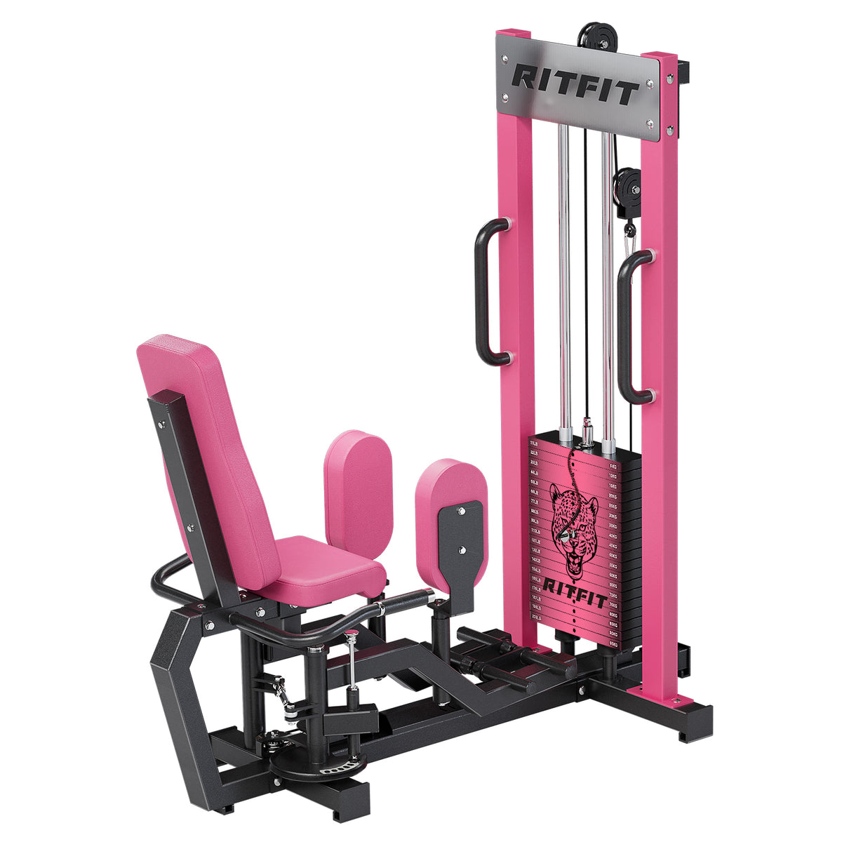 Pink RitFit Panther home hip abductor and adductor strength machine with black frame and padded seat