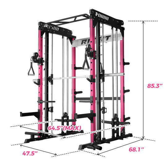 RitFit Pink M1 PRO Multi-Functional Smith Machine with Cable Crossover System and Squat Rack for Home Gym