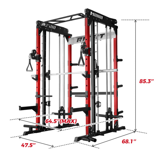 RitFit Pink M1 PRO Multi-Functional Smith Machine with Cable Crossover System and Squat Rack for Home Gym