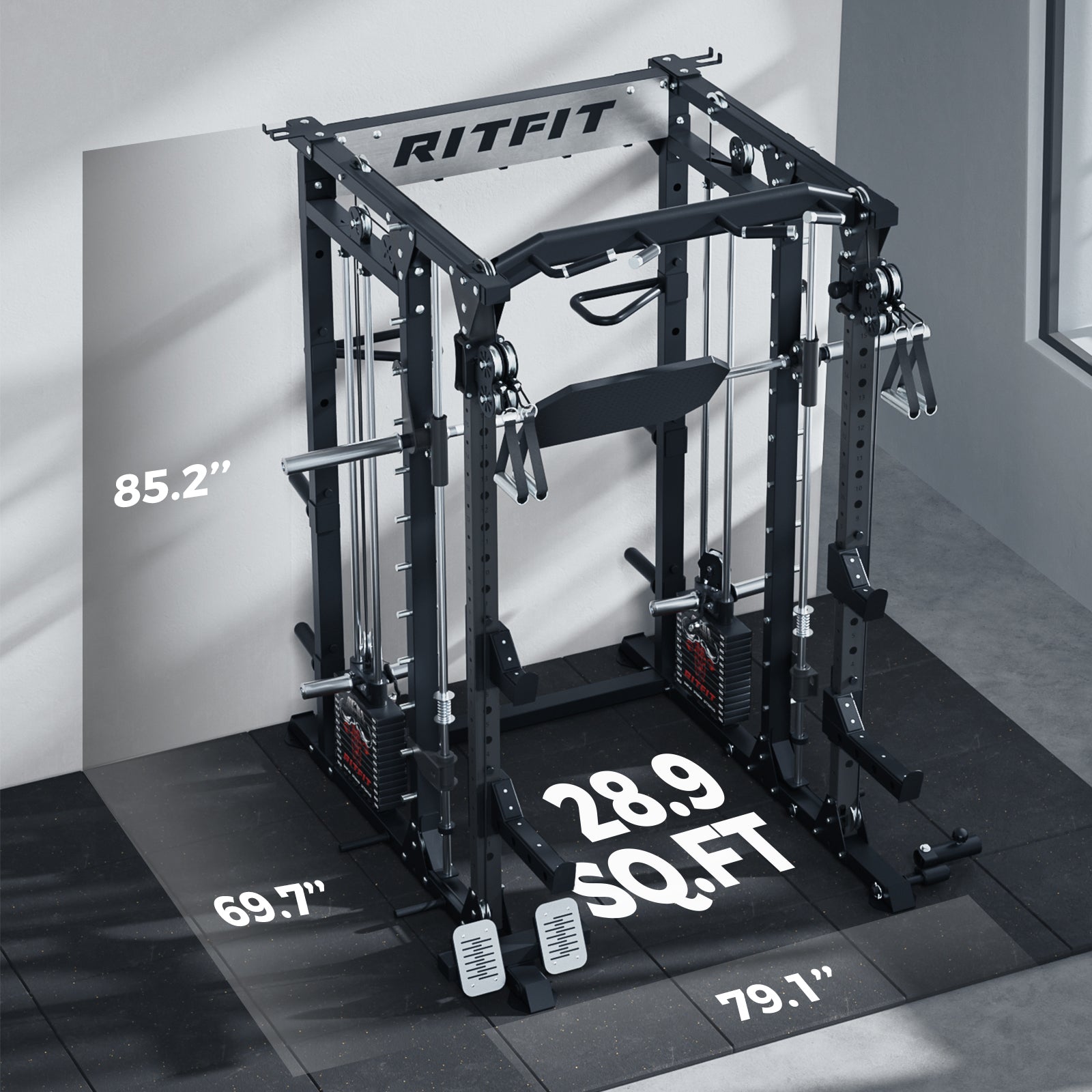 RitFit Buffalo Wild Smith Machine with Adjustable Dual Cable System