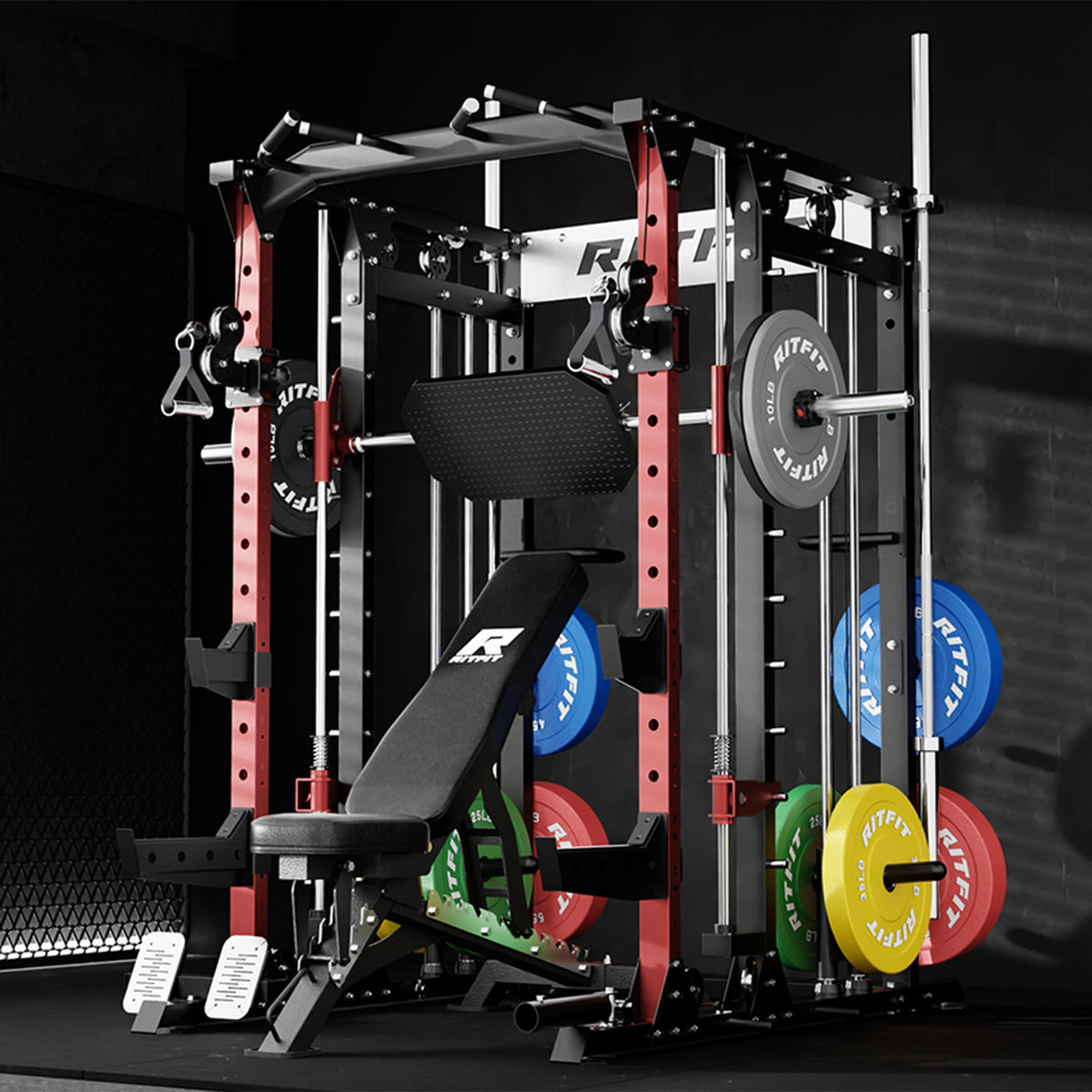 RitFit BUFFALO Smith Machine Home Gym Package with Lat Pull Down and C