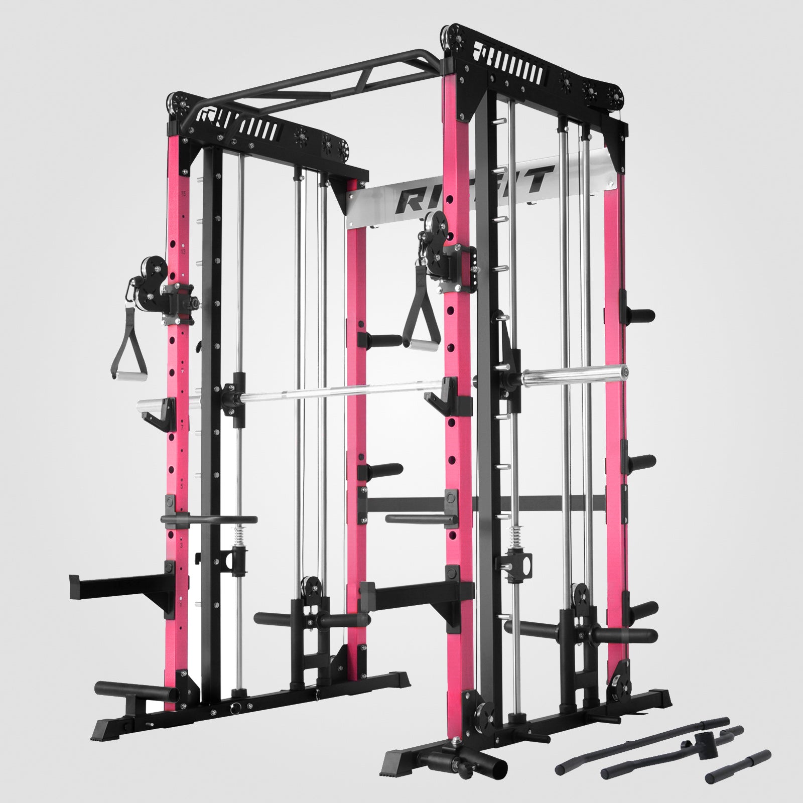 RitFit Pink M1 PRO Multi-Functional Smith Machine with Cable Crossover System and Squat Rack for Home Gym