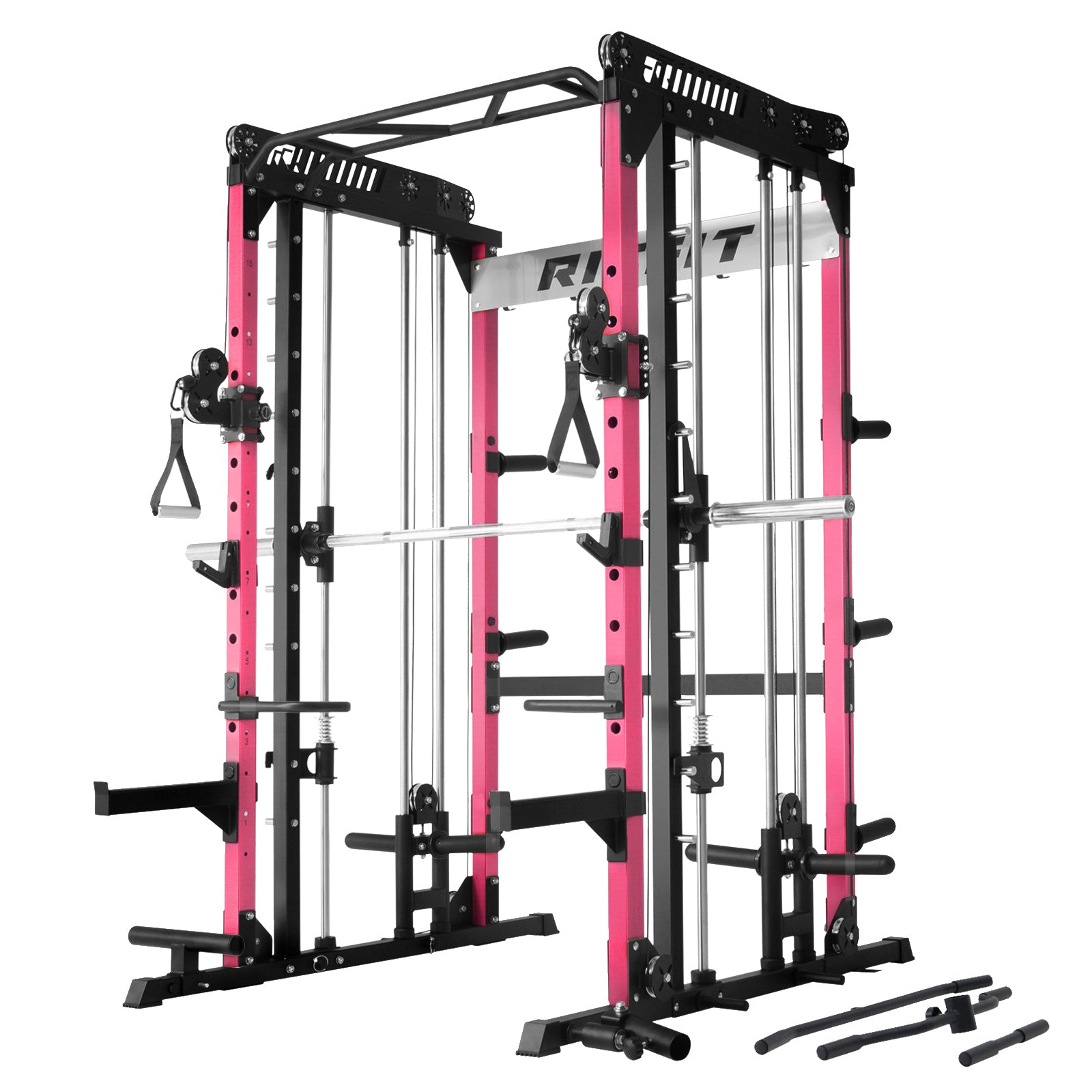 RitFit Pink M1 Multi-Functional Smith Machine 2.0 with Cable Crossover System and Squat Rack for Home Gym